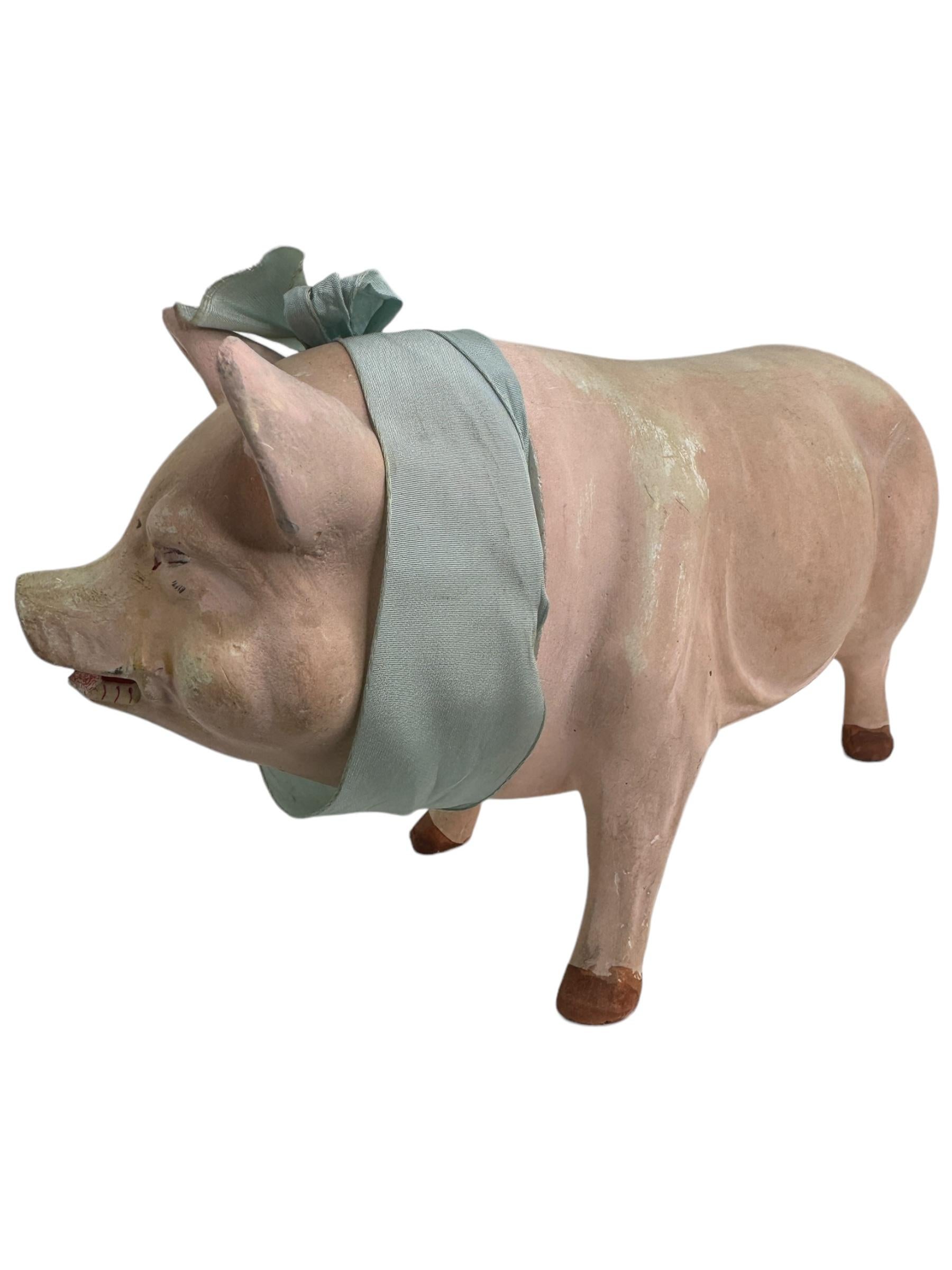 Large Pink Pig Lucky Charm Composition Candy Container, Antique, German, 1910s 4