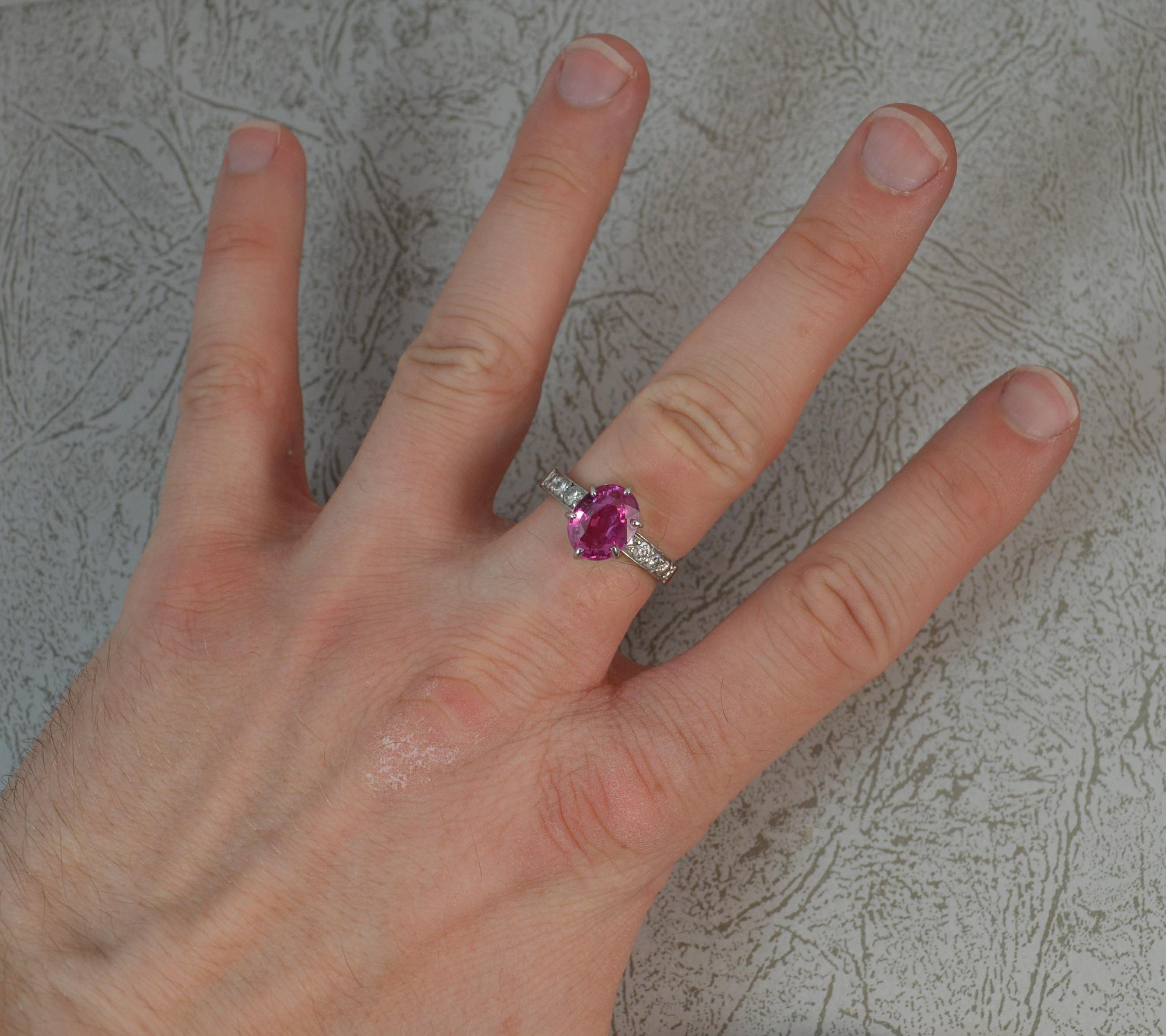 Large Pink Sapphire and Diamond Platinum Ring 5