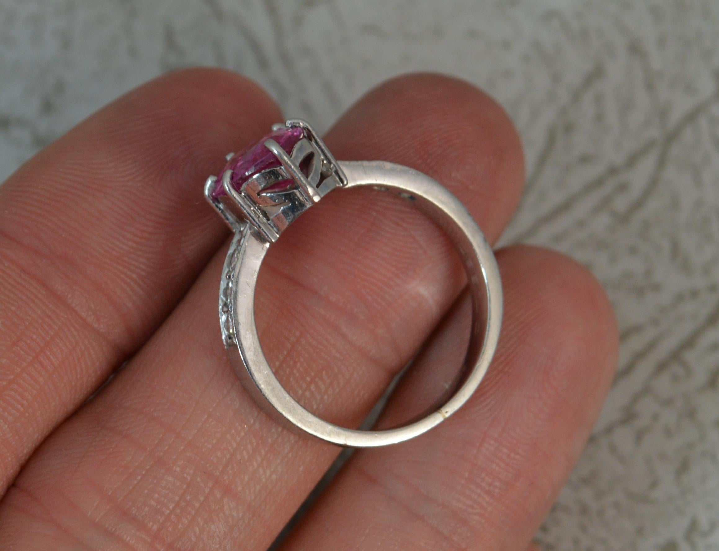 Edwardian Large Pink Sapphire and Diamond Platinum Ring