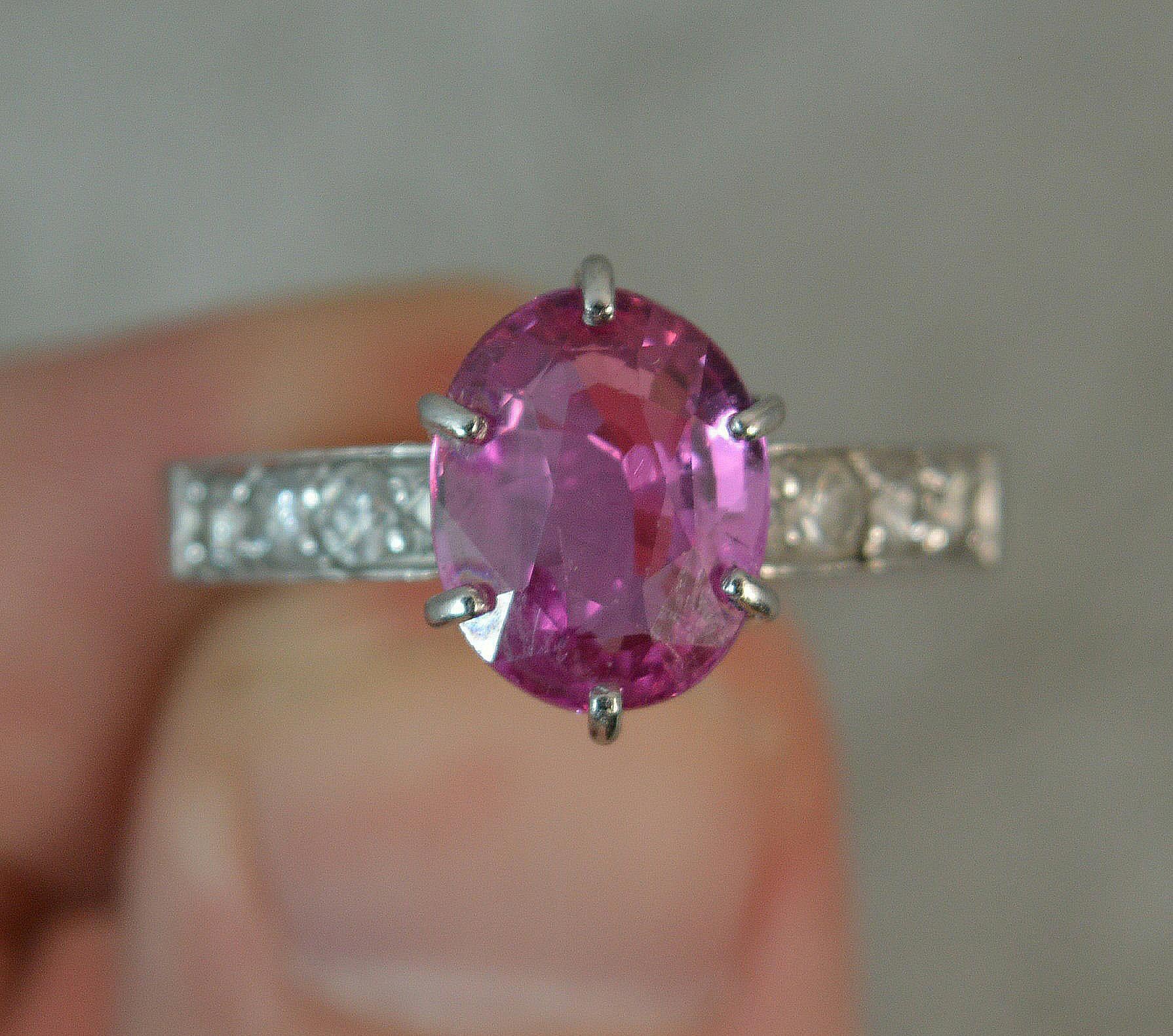 Oval Cut Large Pink Sapphire and Diamond Platinum Ring