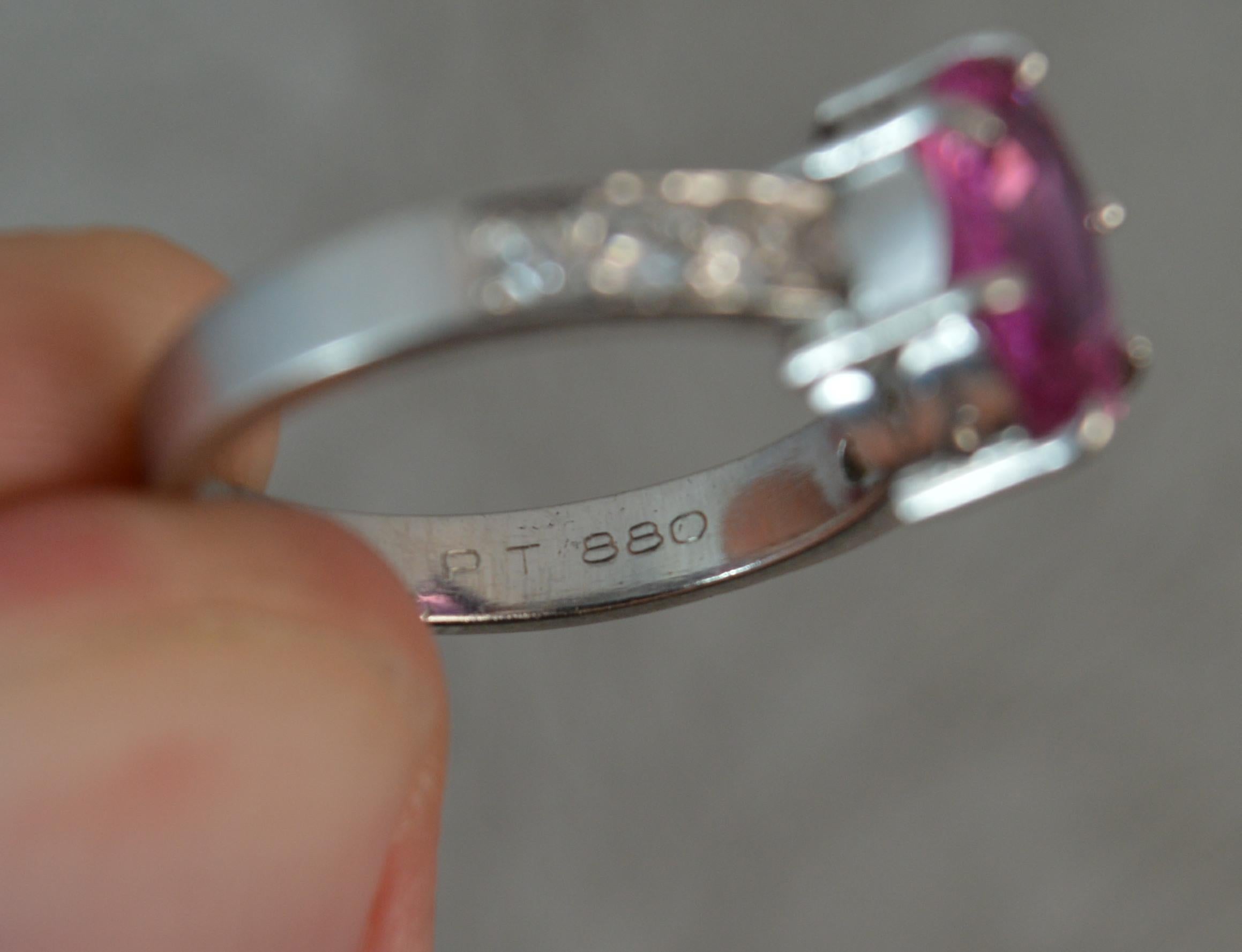 Large Pink Sapphire and Diamond Platinum Ring 1