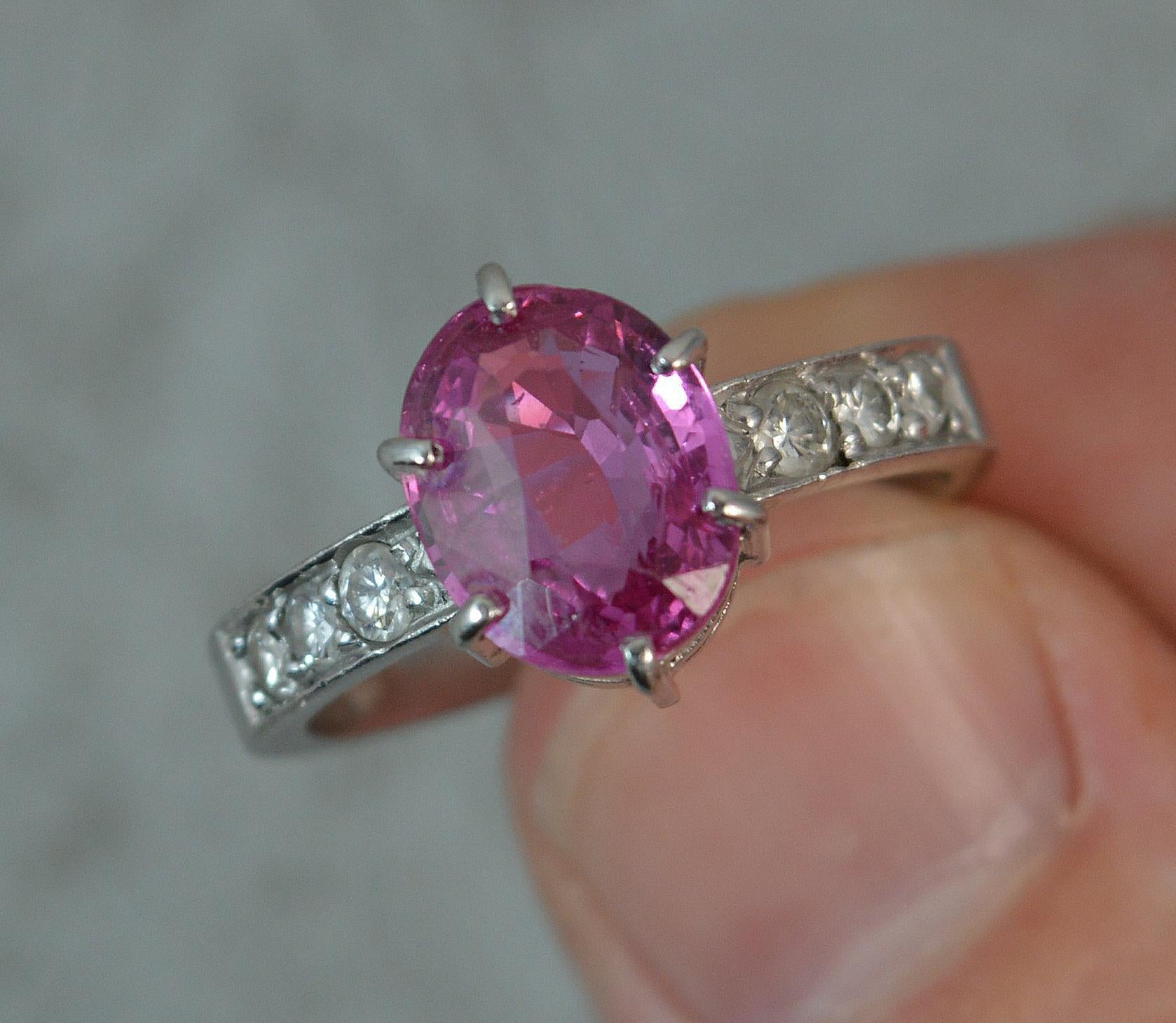 Large Pink Sapphire and Diamond Platinum Ring 3