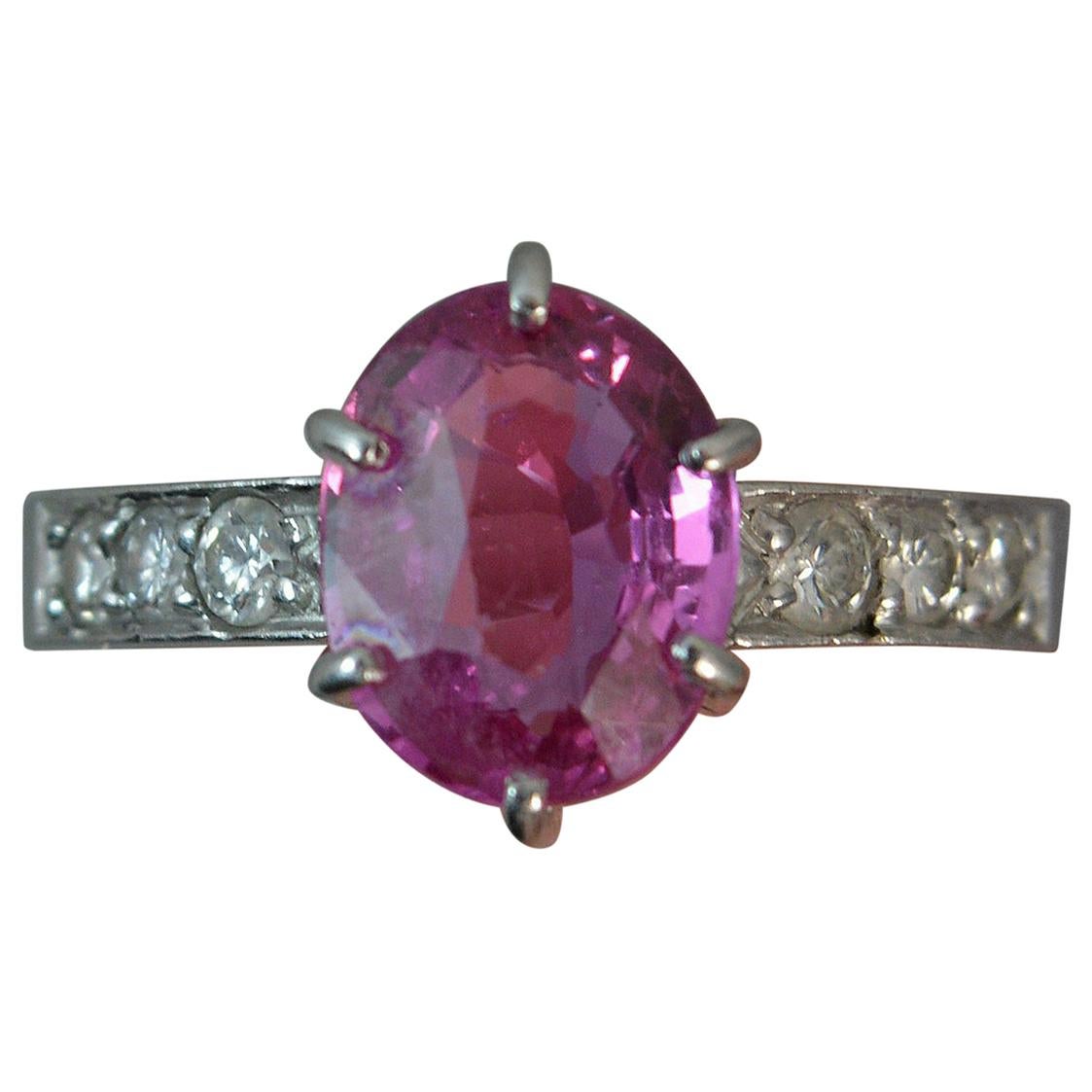 Large Pink Sapphire and Diamond Platinum Ring