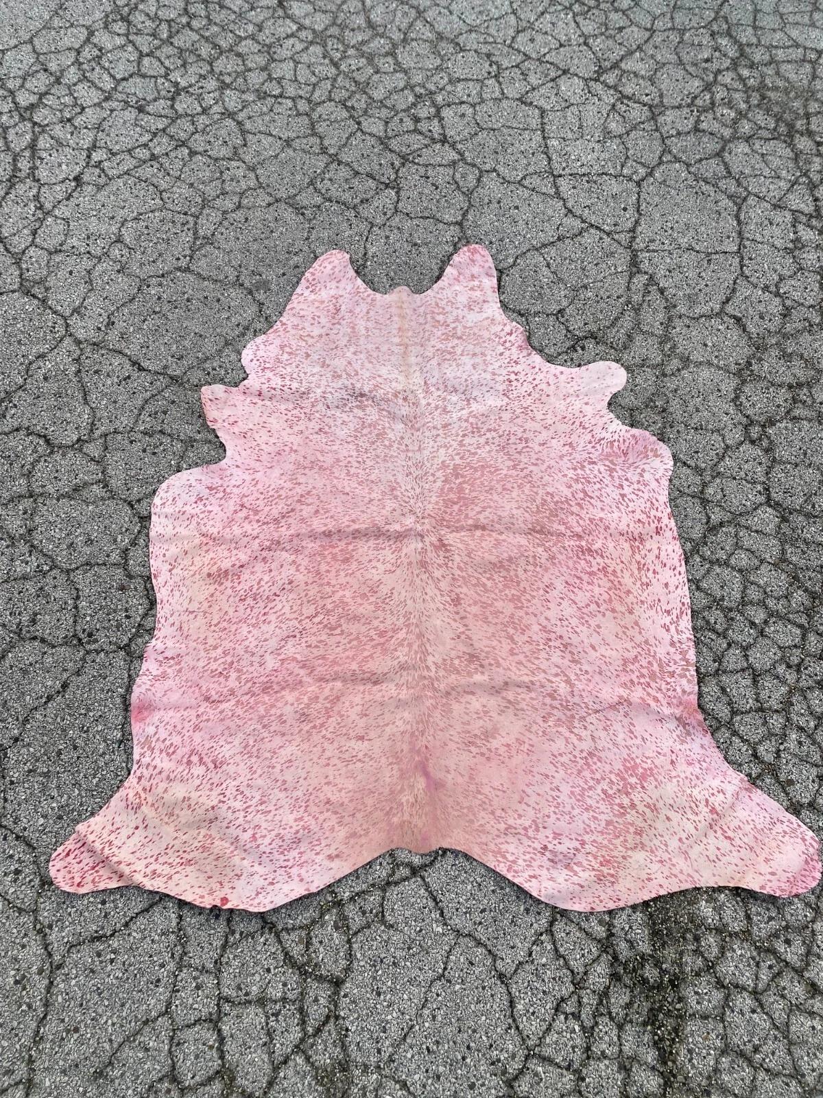 Large Pink Specked Cowhide Area Rug 7.5' x 7' Farmhouse Rustic Modern Decor For Sale 4