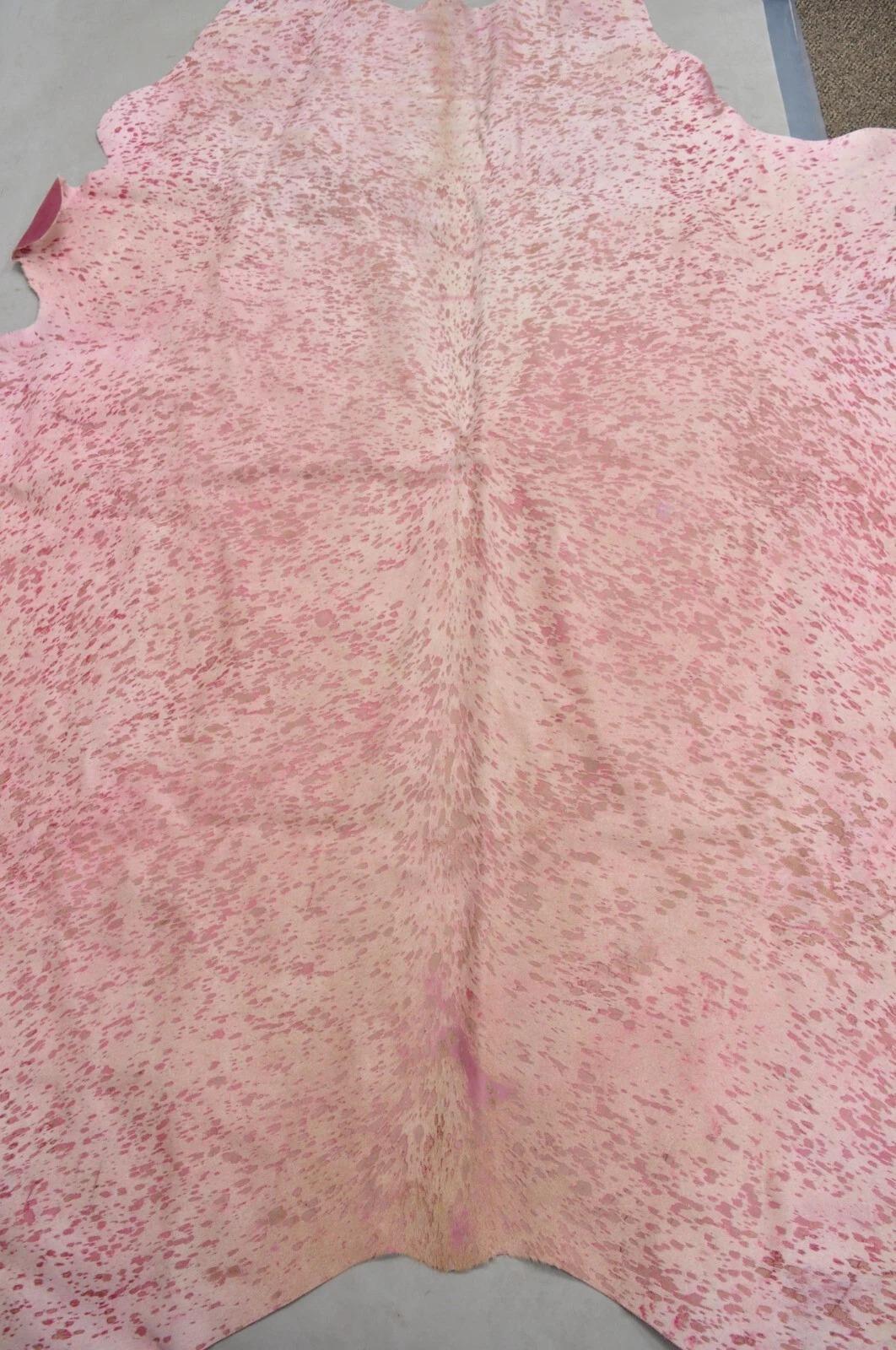 Unknown Large Pink Specked Cowhide Area Rug 7.5' x 7' Farmhouse Rustic Modern Decor For Sale