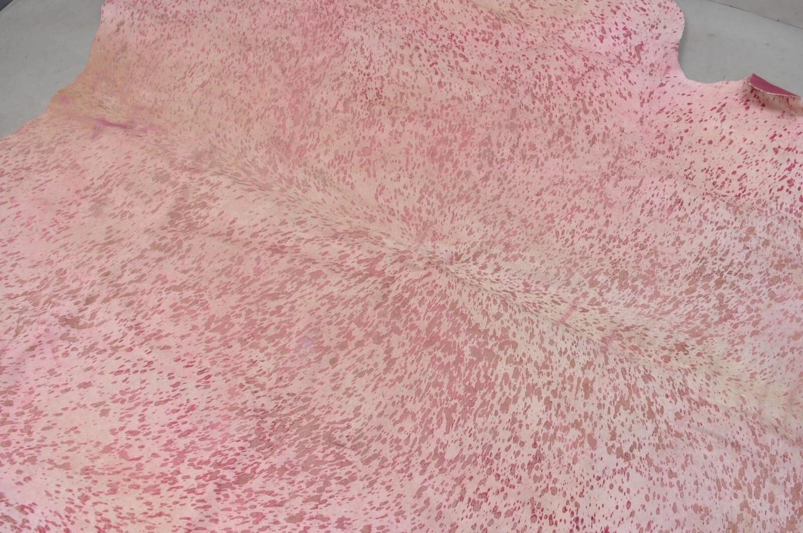 Large Pink Specked Cowhide Area Rug 7.5' x 7' Farmhouse Rustic Modern Decor In Good Condition For Sale In Philadelphia, PA