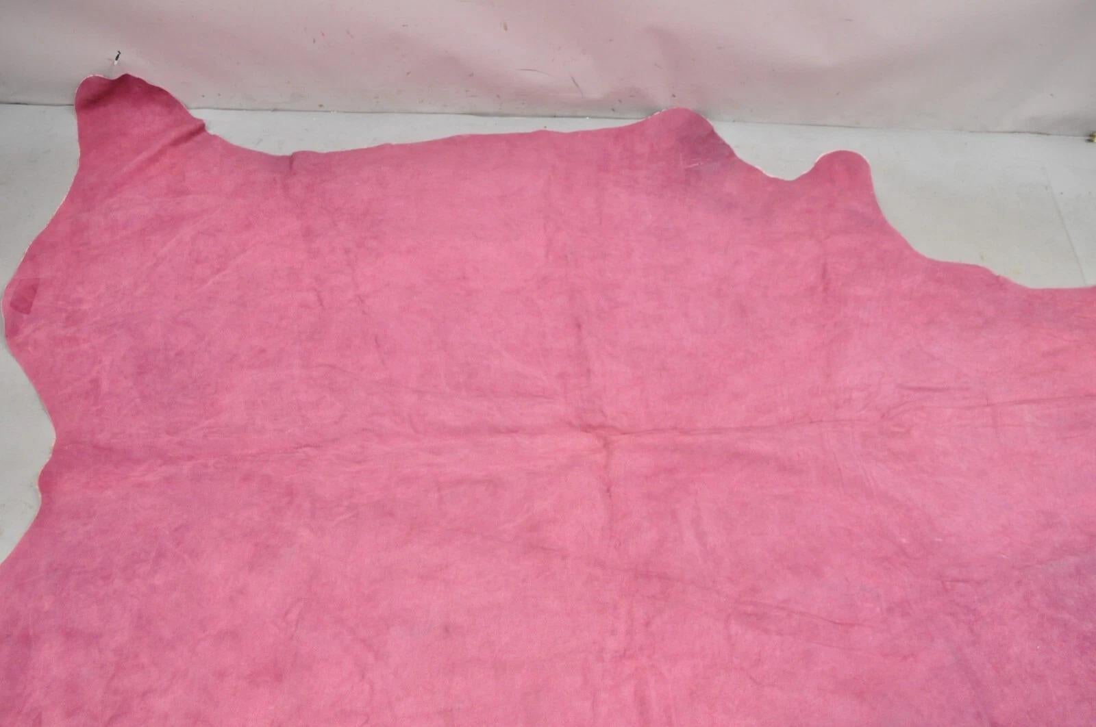 Leather Large Pink Specked Cowhide Area Rug 7.5' x 7' Farmhouse Rustic Modern Decor For Sale