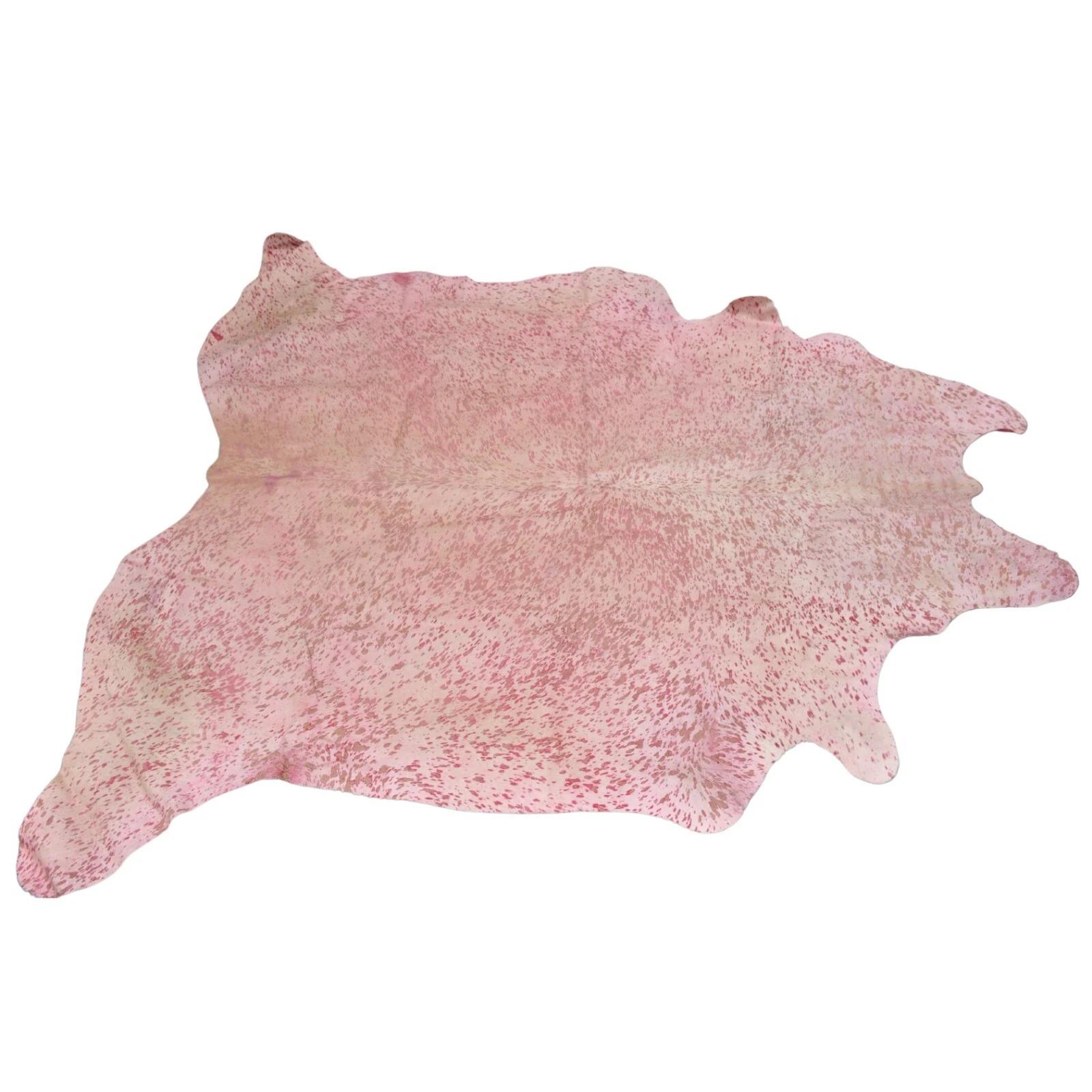 Large Pink Specked Cowhide Area Rug 7.5' x 7' Farmhouse Rustic Modern Decor For Sale 3