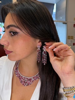 Large Pink Spinel and Diamond Chandelier Earrings Platinum 17.59 Carats