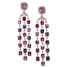 Large Pink Spinel and Diamond Chandelier Earrings Platinum 17.59 Carats