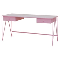 Großer rosa Stahlschreibtisch mit zwei Schubladen - anpassbar