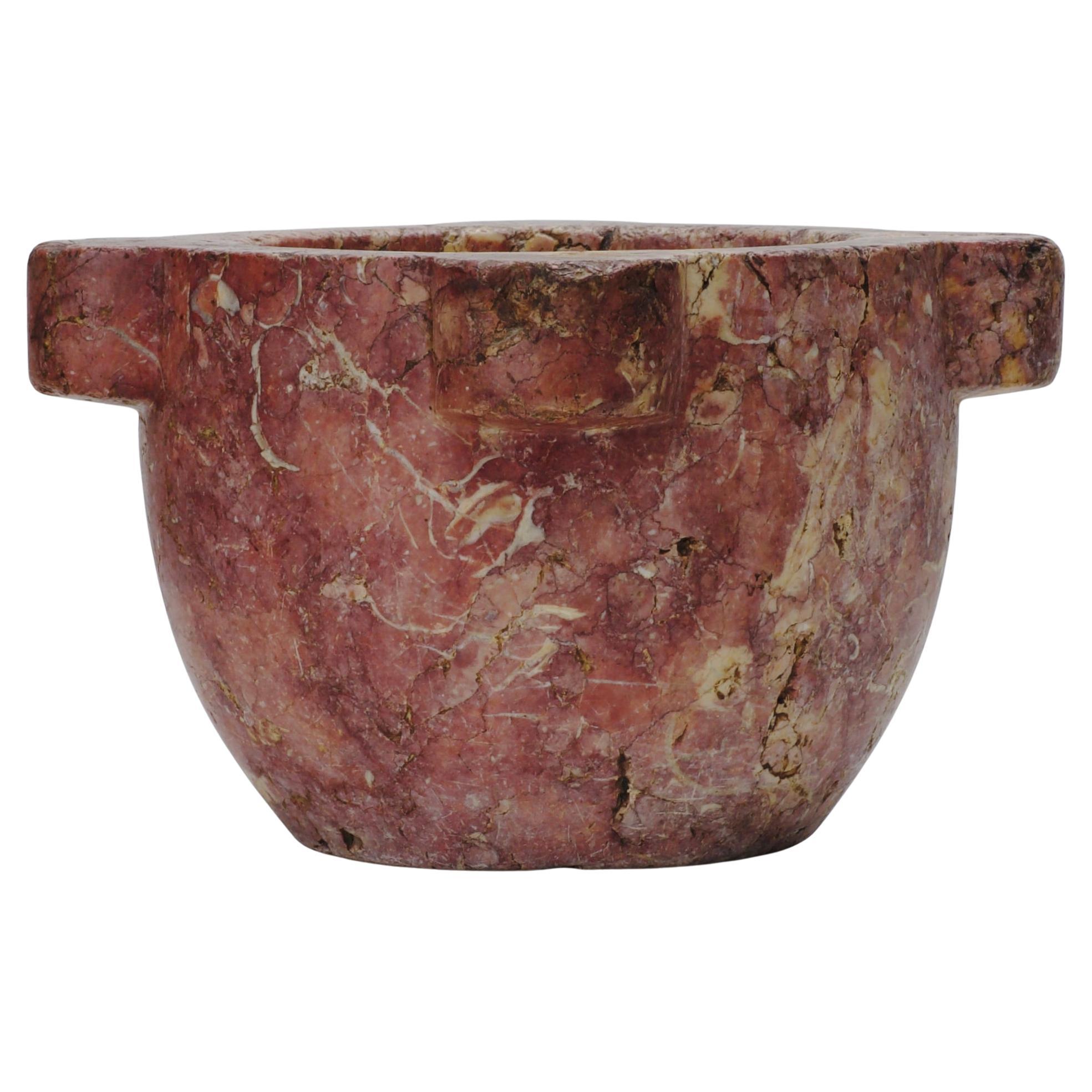 Large Pink Stone Mortar 17th Century In Fair Condition For Sale In Bonita Springs, FL