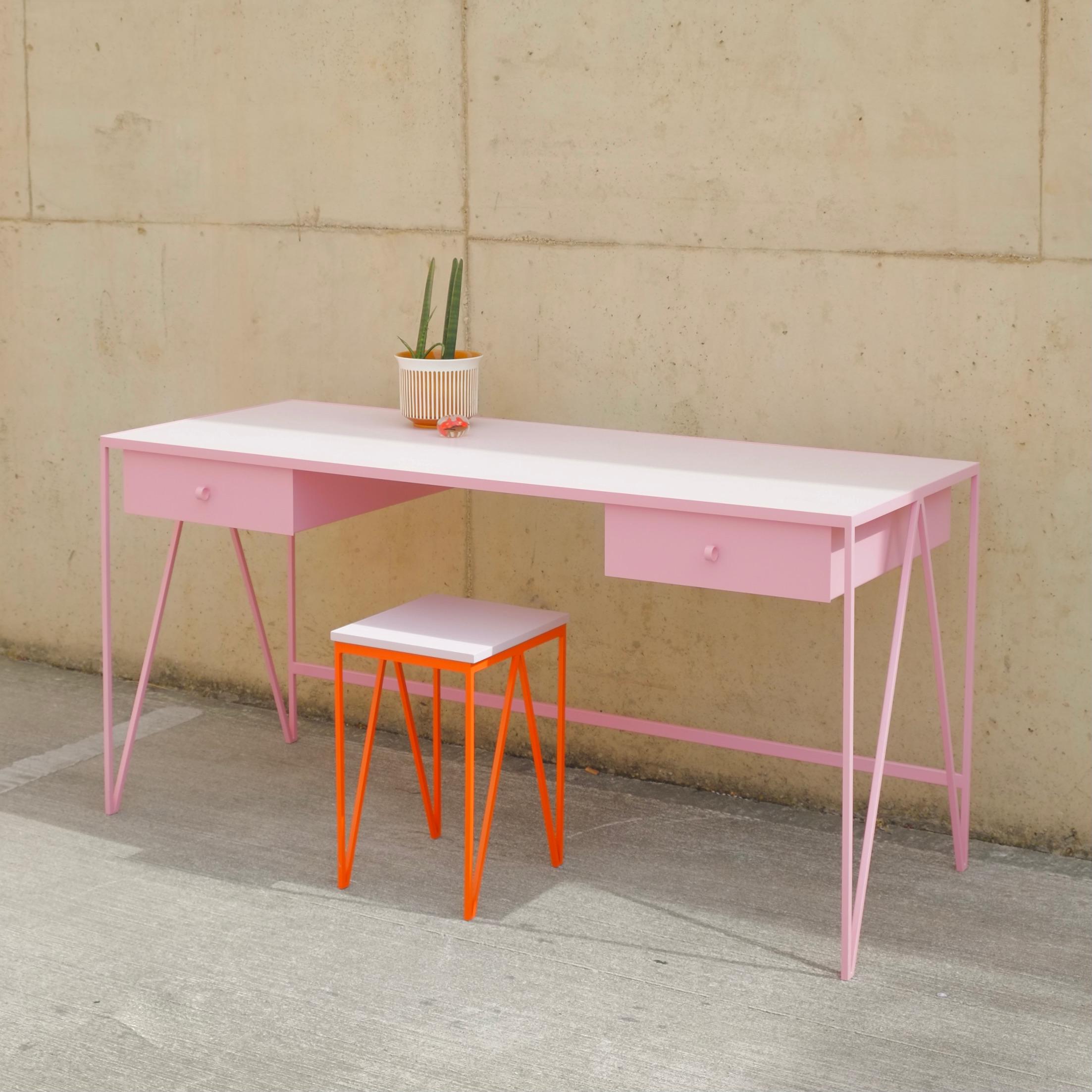 Large Pink Steel Contemporary Study Desk with Two Drawers - customizable For Sale 4