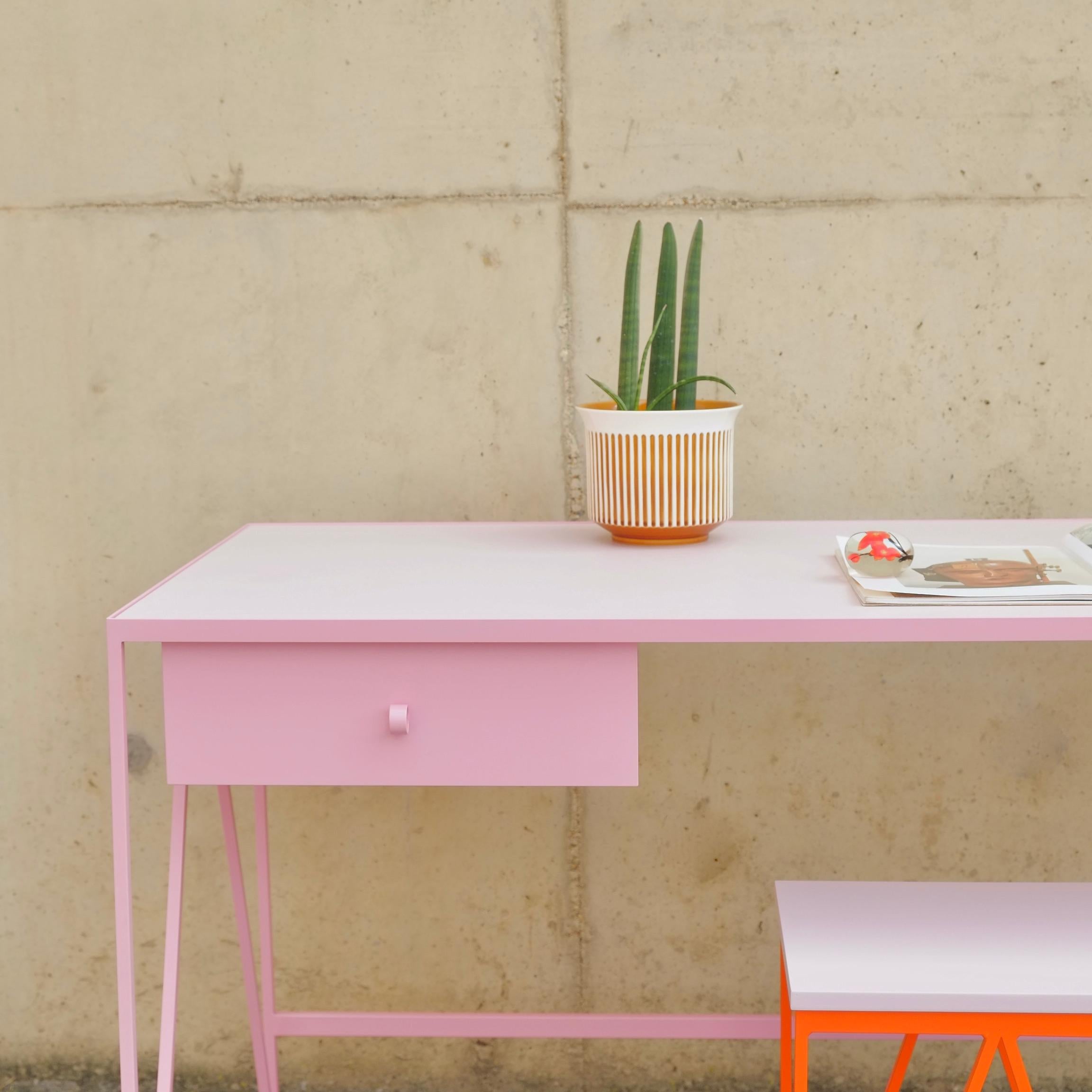 Modern Large Pink Steel Contemporary Study Desk with Two Drawers - customizable For Sale