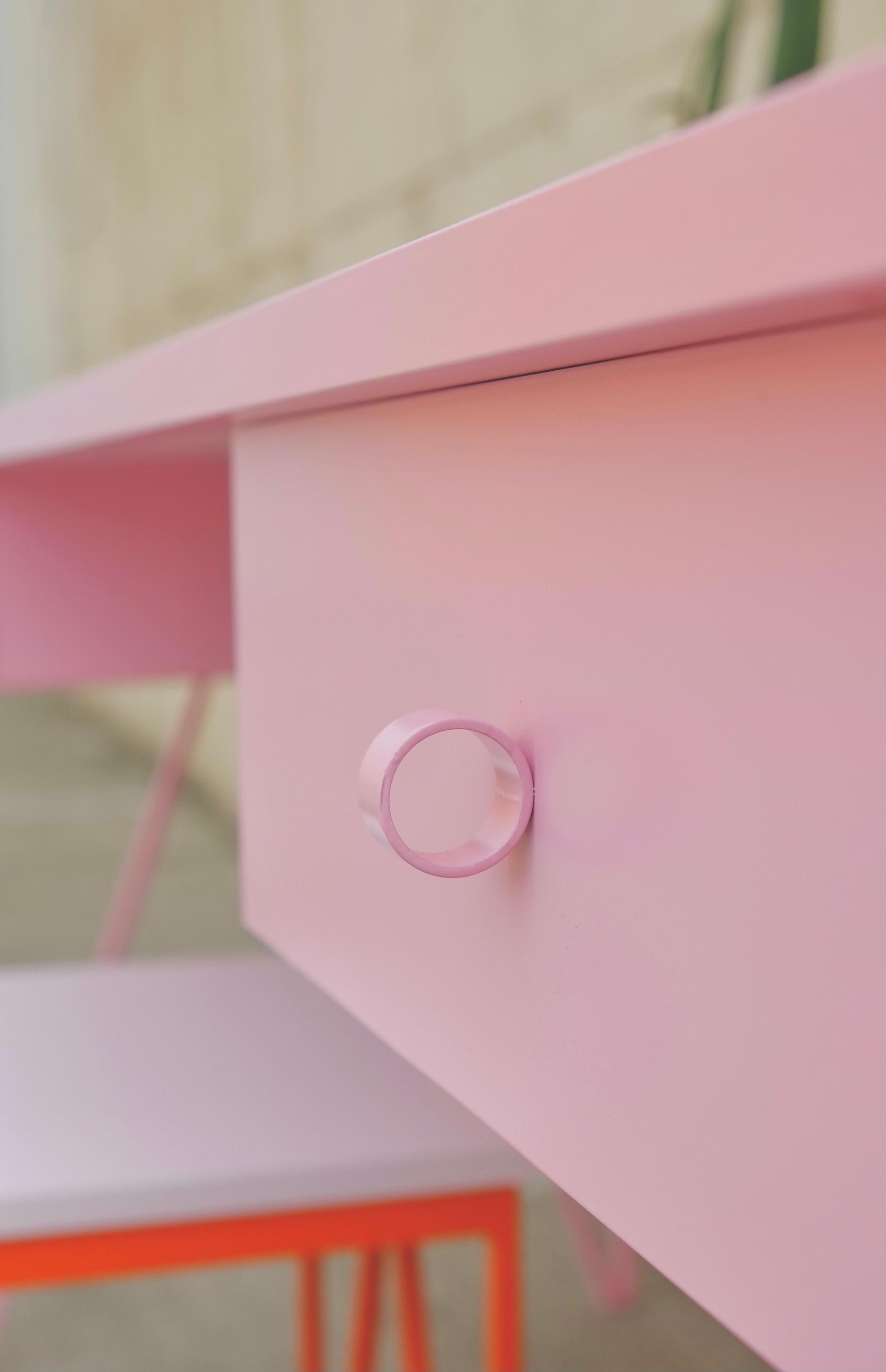 Large Pink Steel Contemporary Study Desk with Two Drawers - customizable For Sale 1