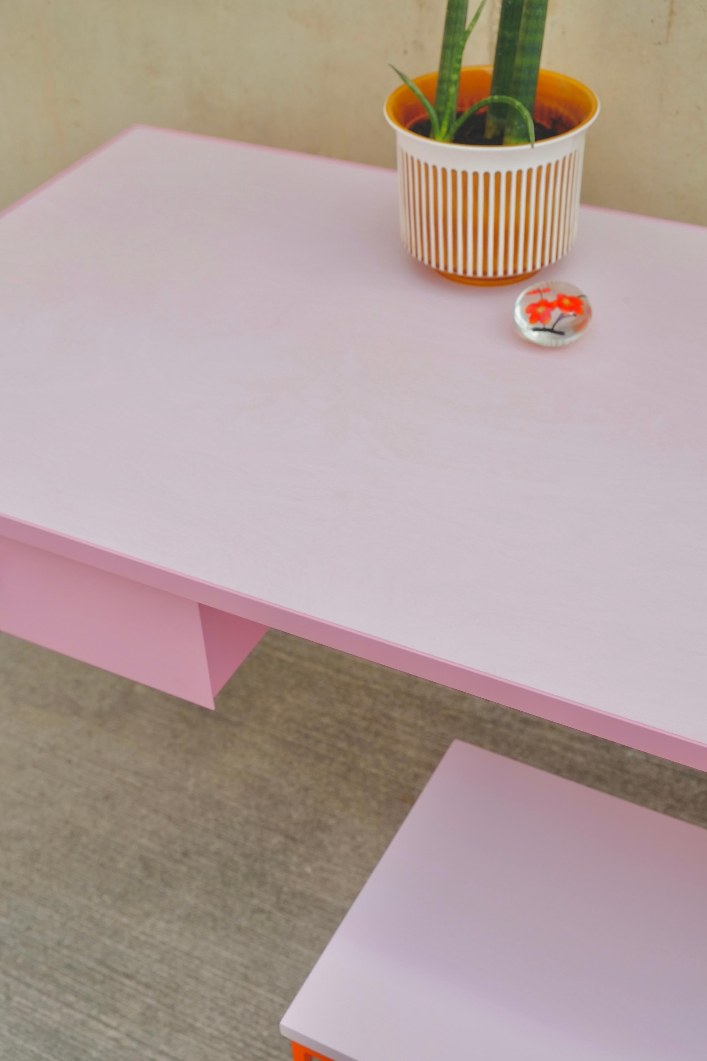 Large Pink Steel Contemporary Study Desk with Two Drawers - customizable For Sale 2