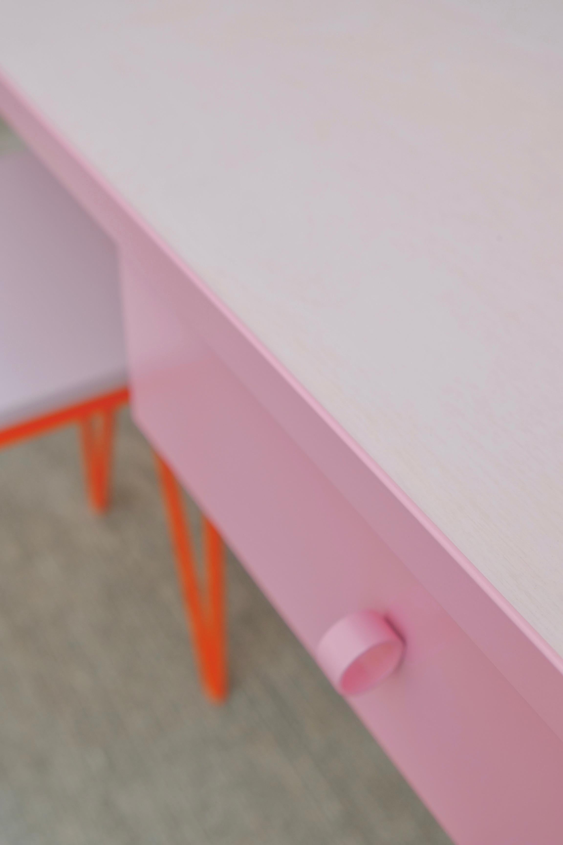 Large Pink Steel Contemporary Study Desk with Two Drawers - customizable For Sale 3