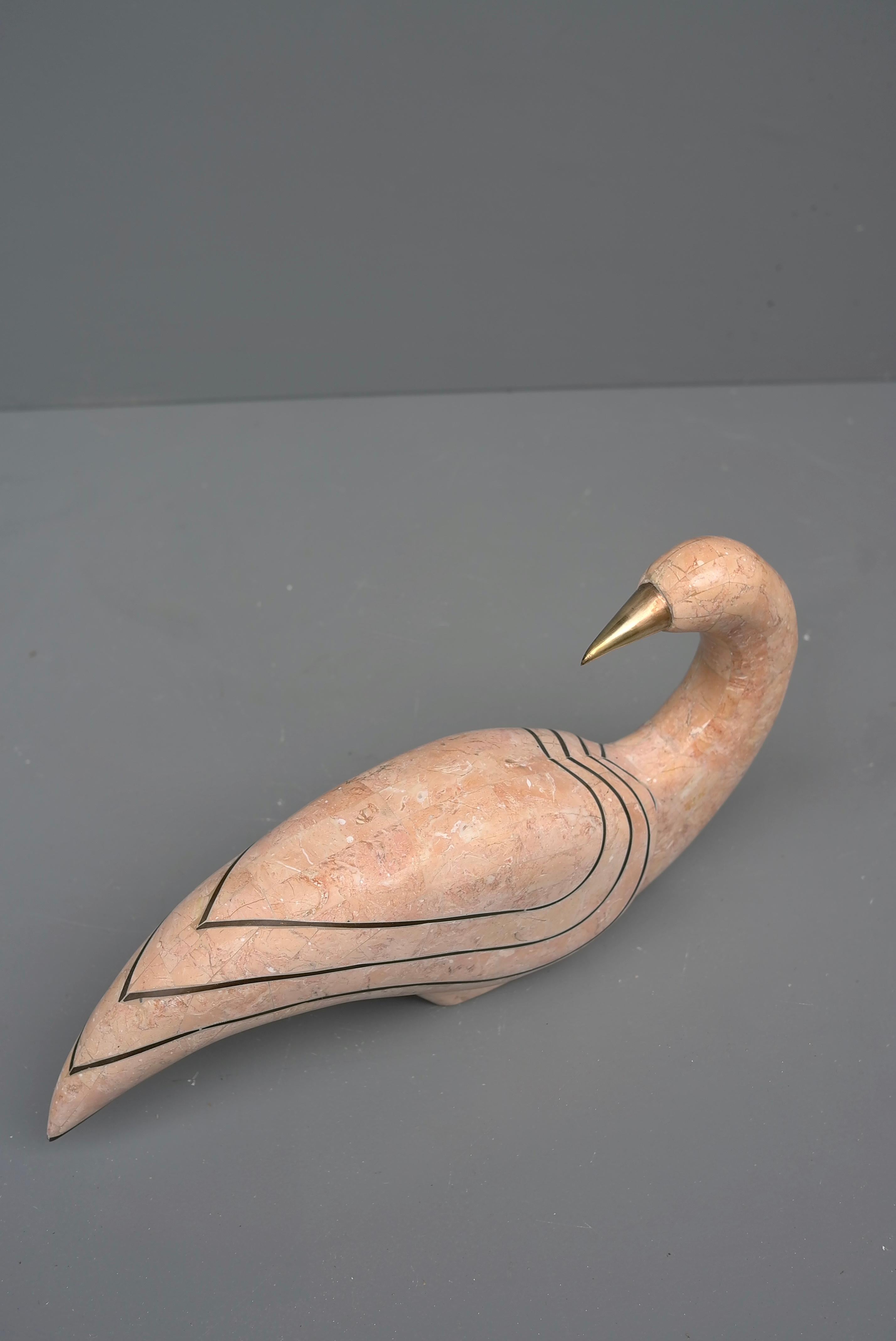 Brass Large Pink Tessellated Stone Abstract Bird Sculpture by Maitland Smith 1970's For Sale