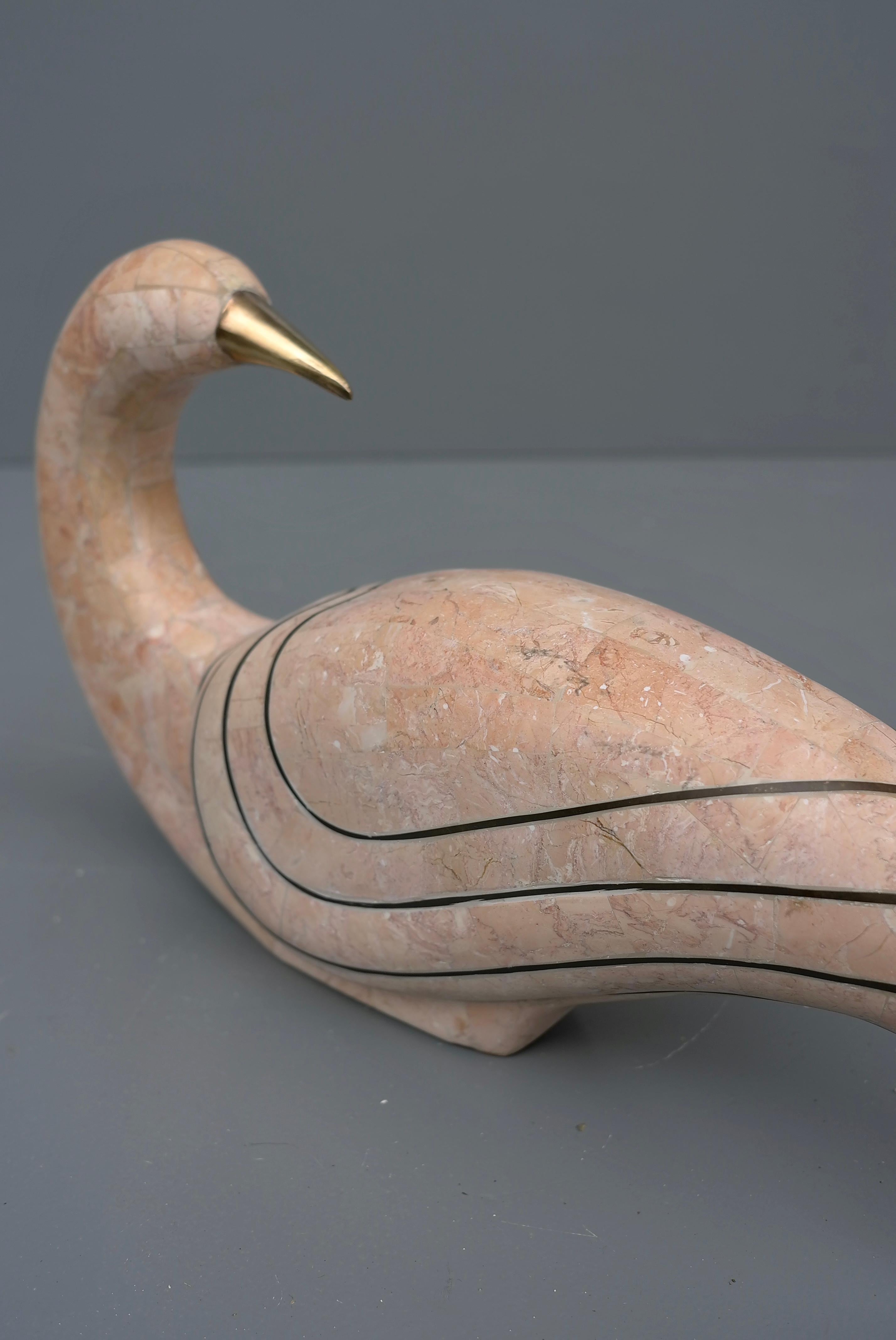 Large Pink Tessellated Stone Abstract Bird sculpture by Maitland Smith 1970's.