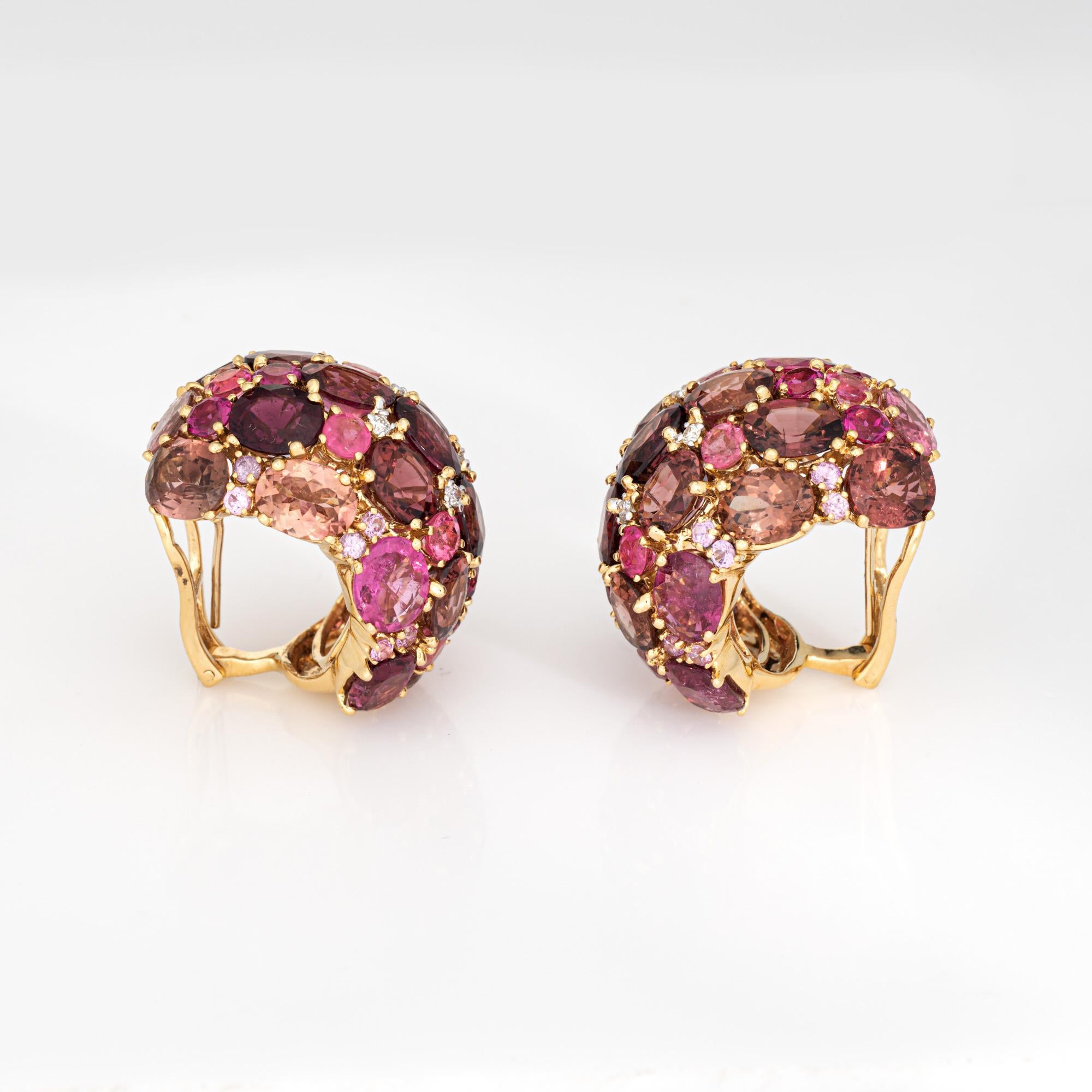 Pendientes Grandes de Diamantes Turmalina Rosa Cúpula Ancha Oro 18k Joyería Fina Vintage Moderno en venta