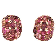 Large Pink Tourmaline Diamond Earrings Wide Dome 18k Gold Vintage Fine Jewelry
