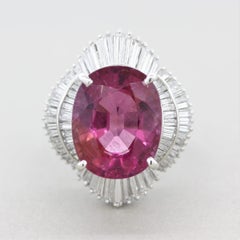 Large Pink Tourmaline Diamond Platinum Cocktail Ring