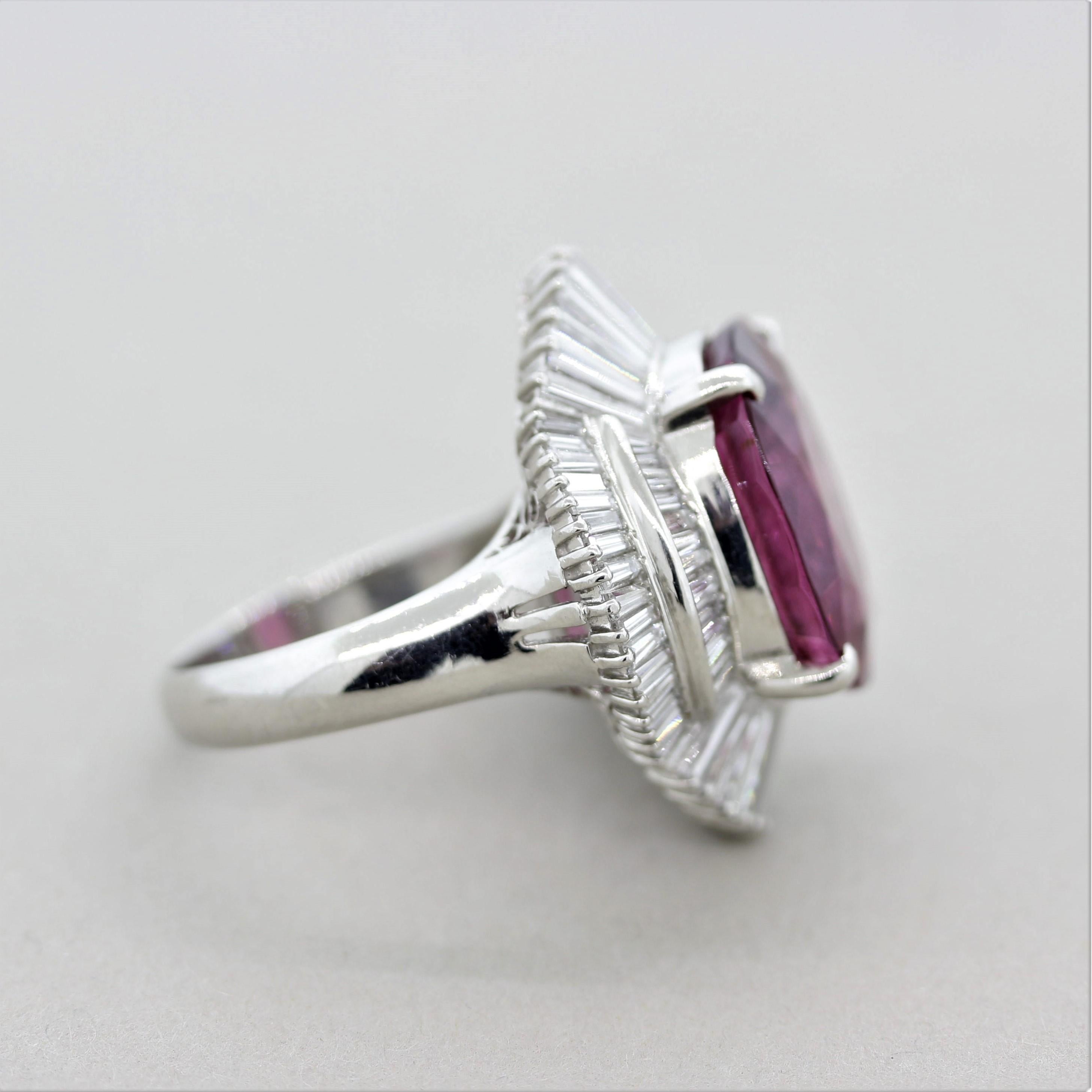 Large Pink Tourmaline Diamond Platinum Cocktail Ring In New Condition For Sale In Beverly Hills, CA