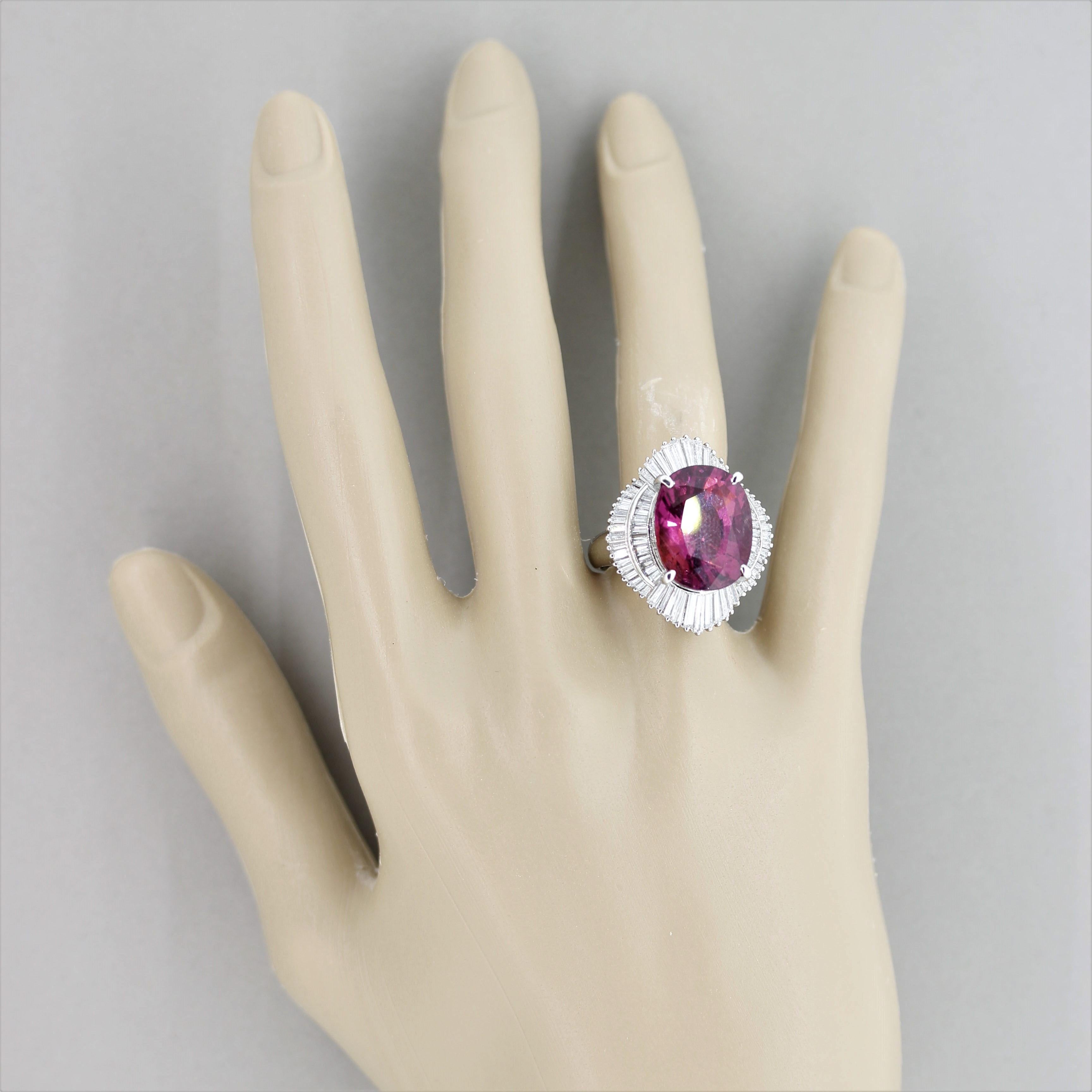 Women's Large Pink Tourmaline Diamond Platinum Cocktail Ring For Sale