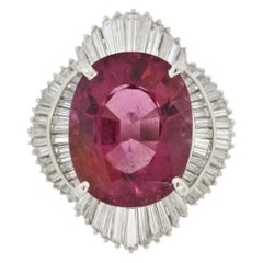 Gran Turmalina Rosa Diamante Anillo de Cóctel en Platino
