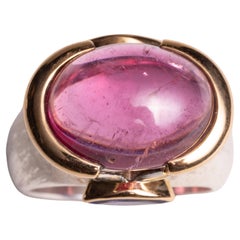 Large Pink Tourmaline Dome Ring with Tanzanite
