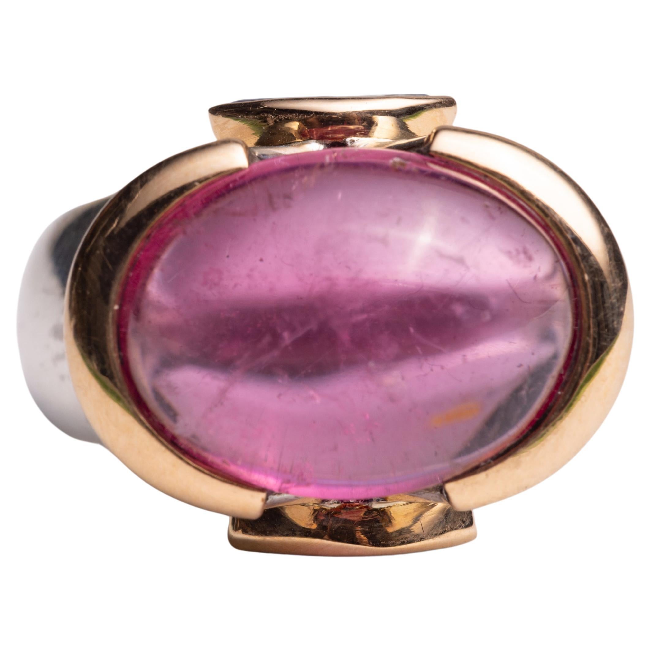 Large Pink Tourmaline Dome Ring with Tanzanite For Sale