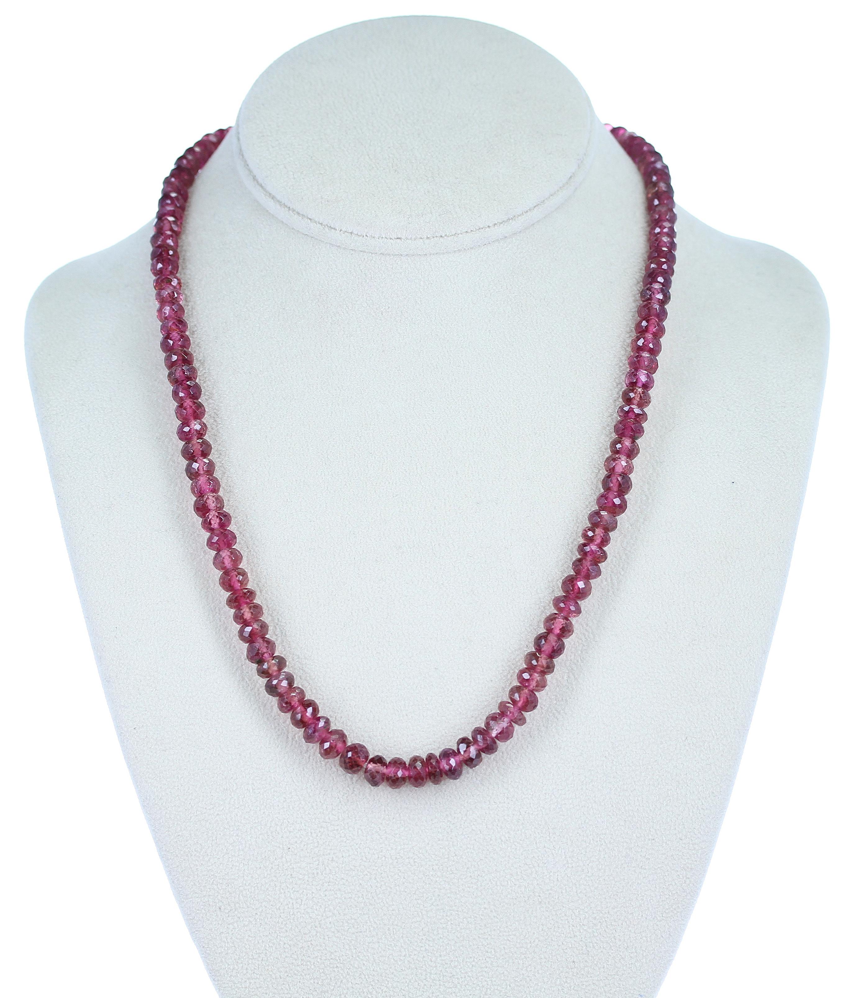 A large-sized strand of Pink Tourmaline Faceted Beads weighing 185 cts. Length: 19 inches, Range: 6-7.5MM