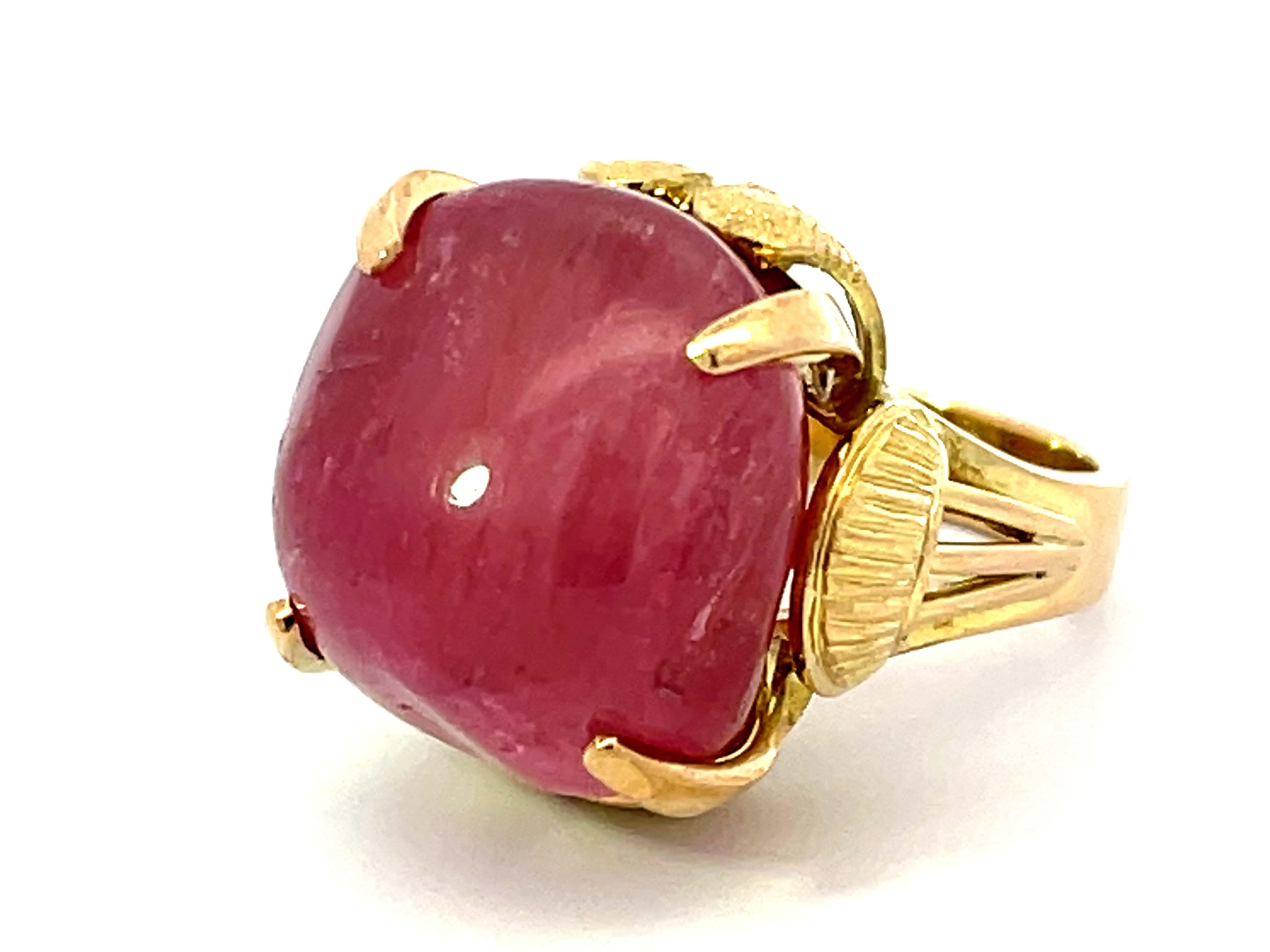 Cabochon Large Pink Tourmaline Ring 14k Yellow Gold For Sale