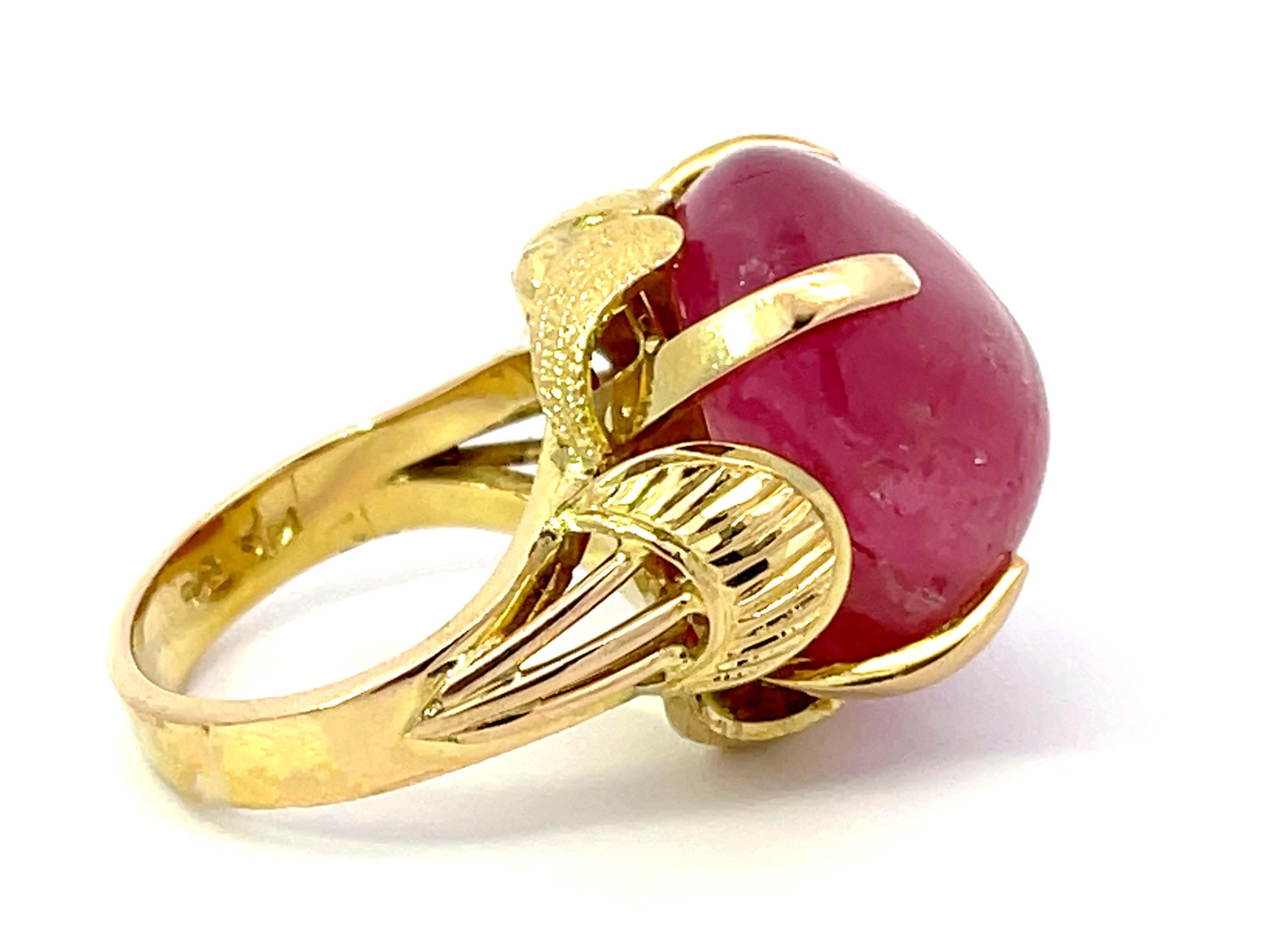 Large Pink Tourmaline Ring 14k Yellow Gold In Excellent Condition For Sale In Honolulu, HI