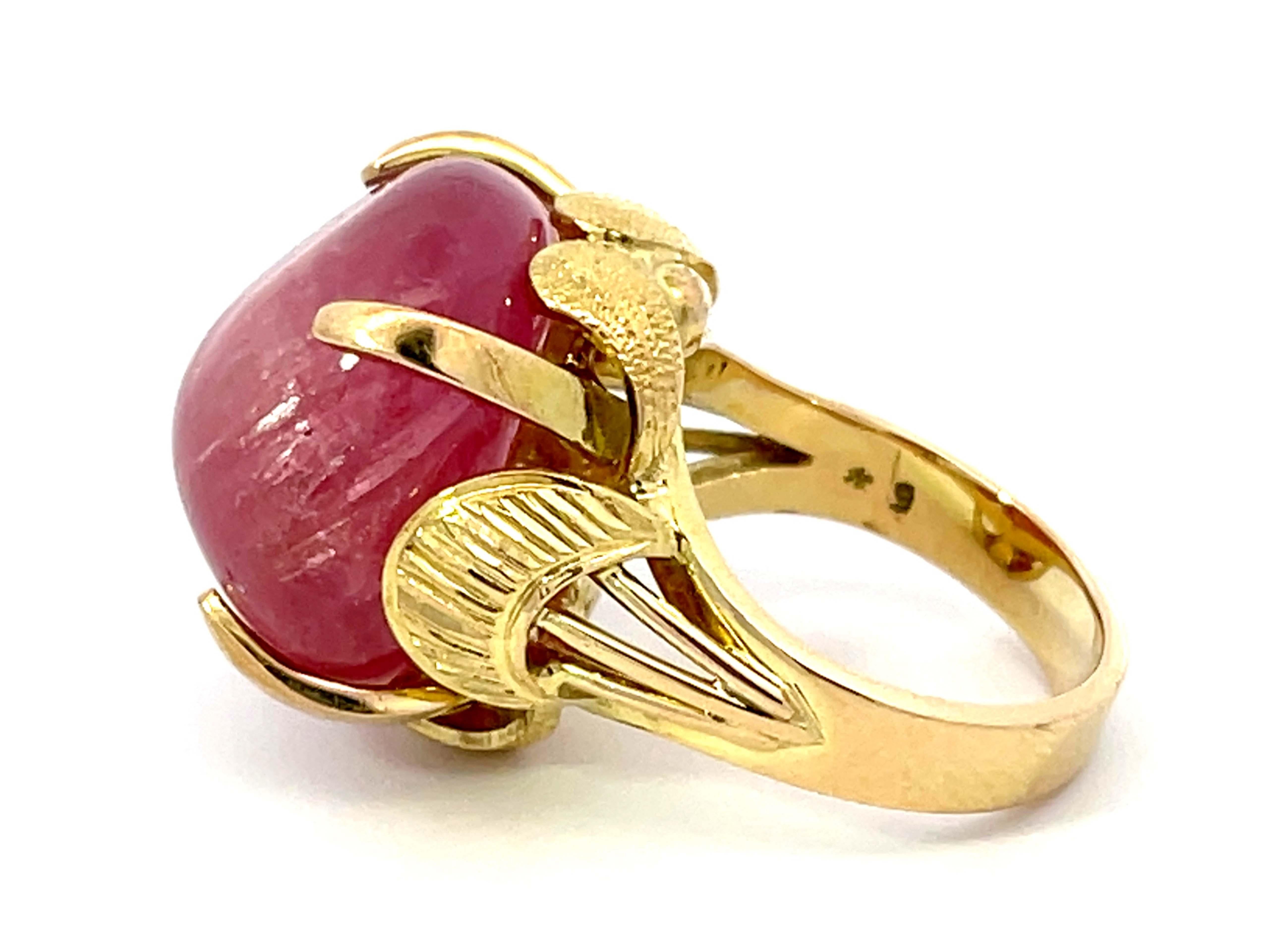 Women's Large Pink Tourmaline Ring 14k Yellow Gold For Sale