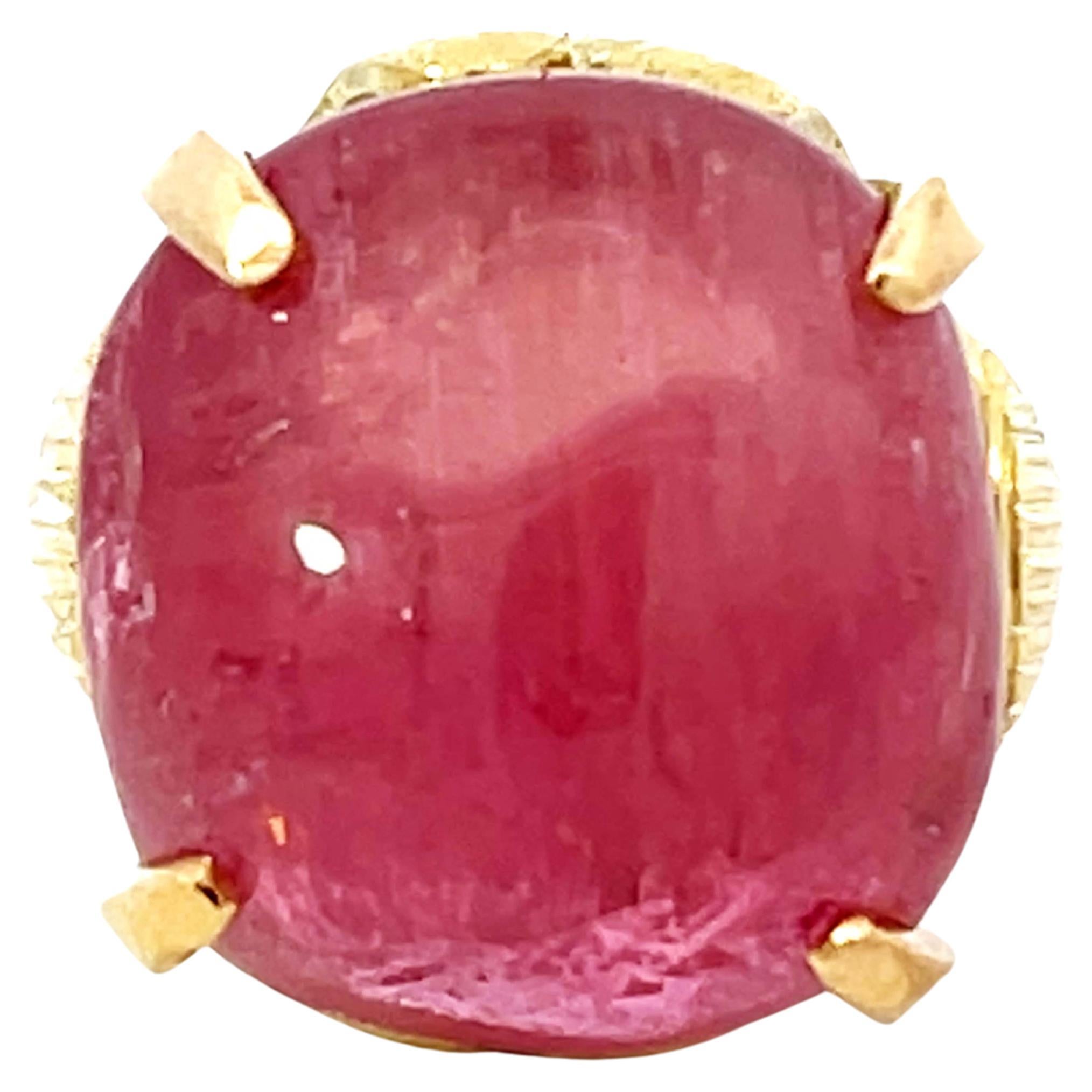 Large Pink Tourmaline Ring 14k Yellow Gold For Sale