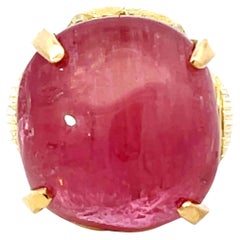 Grande bague en or jaune 14 carats avec tourmaline rose