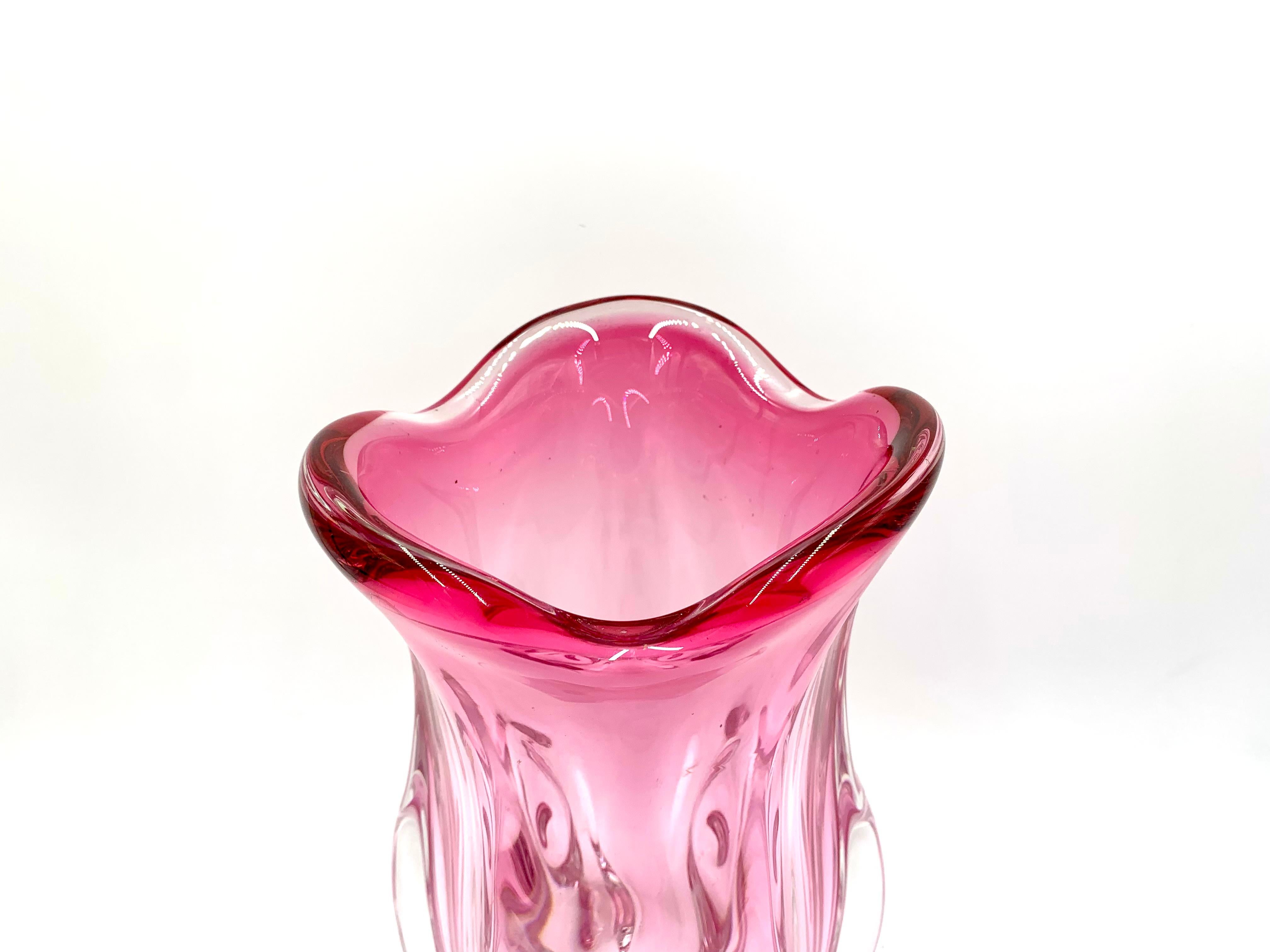 Mid-20th Century Large Pink Vase, Chribska Sklarna, Czechoslovakia, 1960s