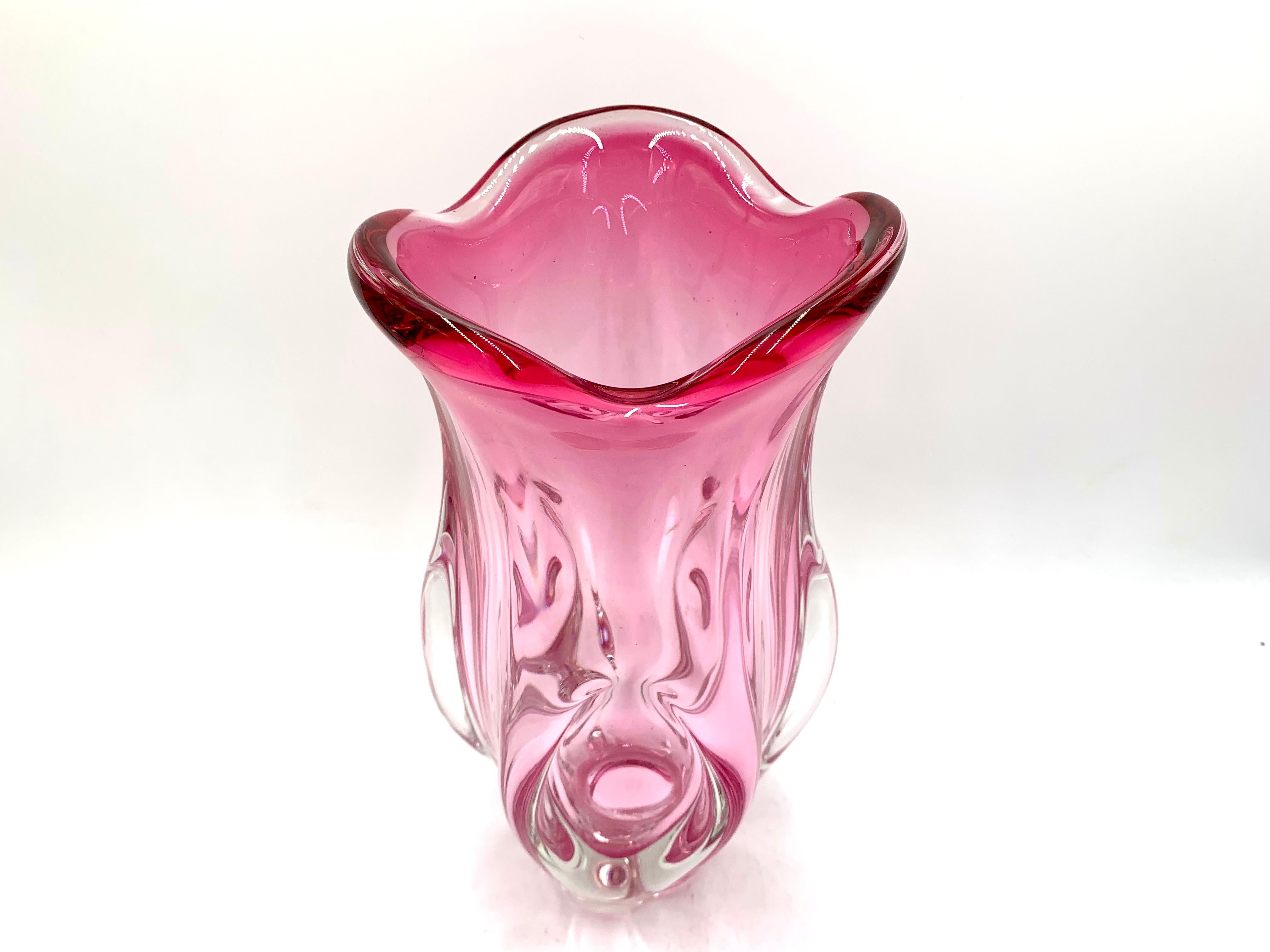 Glass Large Pink Vase, Chribska Sklarna, Czechoslovakia, 1960s