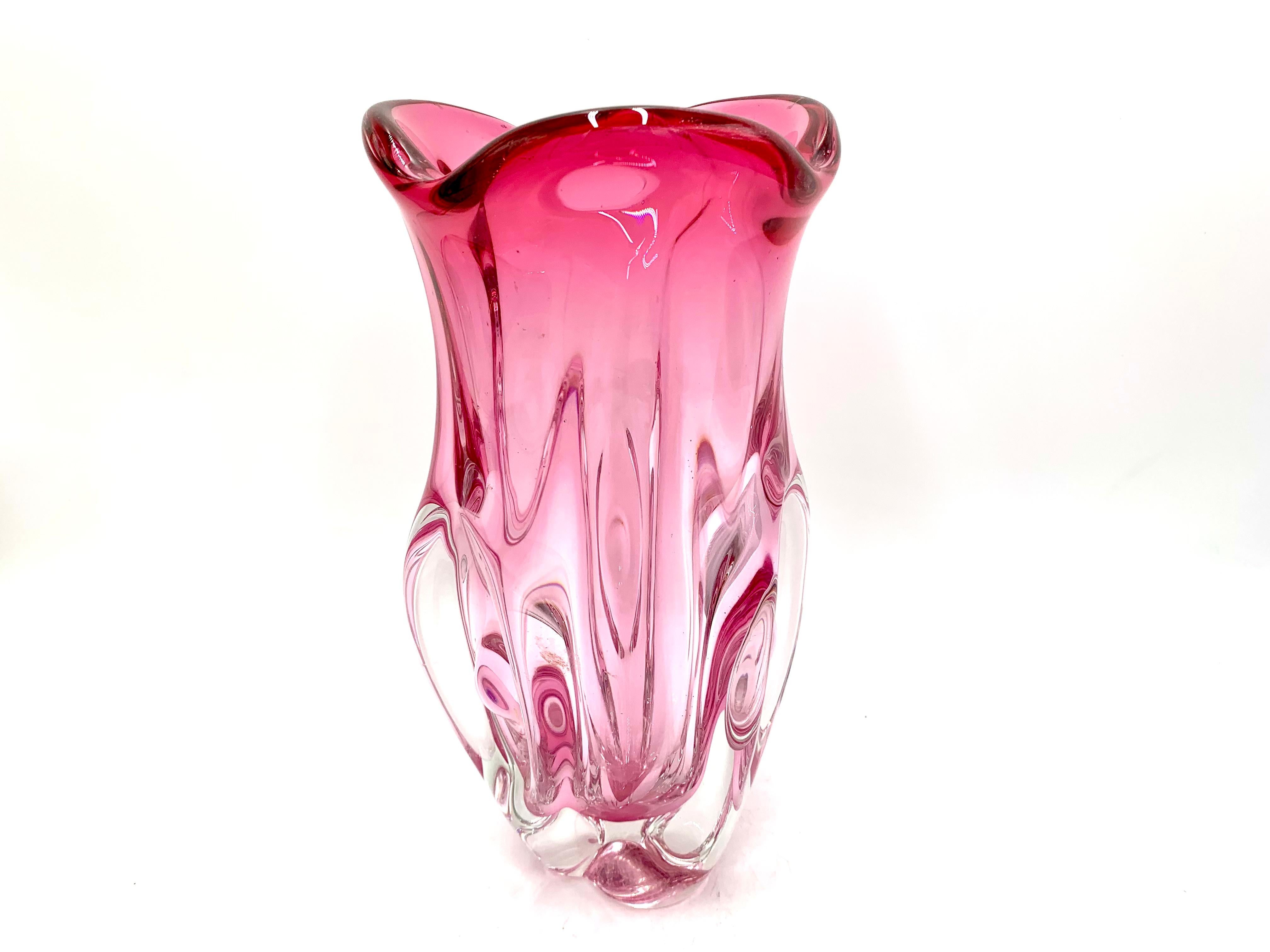 Large Pink Vase, Chribska Sklarna, Czechoslovakia, 1960s 3