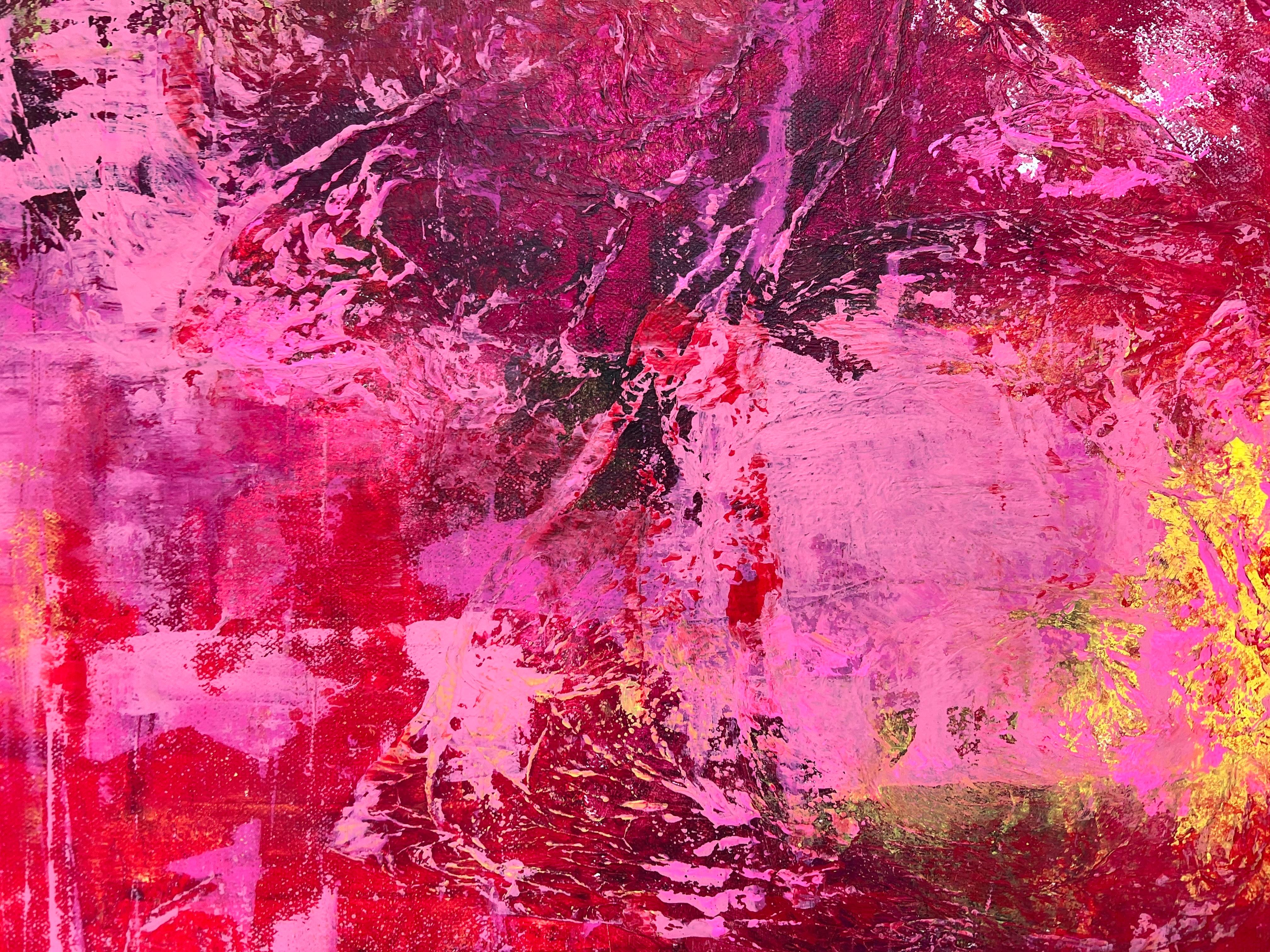 Large Pink&Red Original Mixed Media Abstract Painting by Artist Arlene Carr For Sale 5