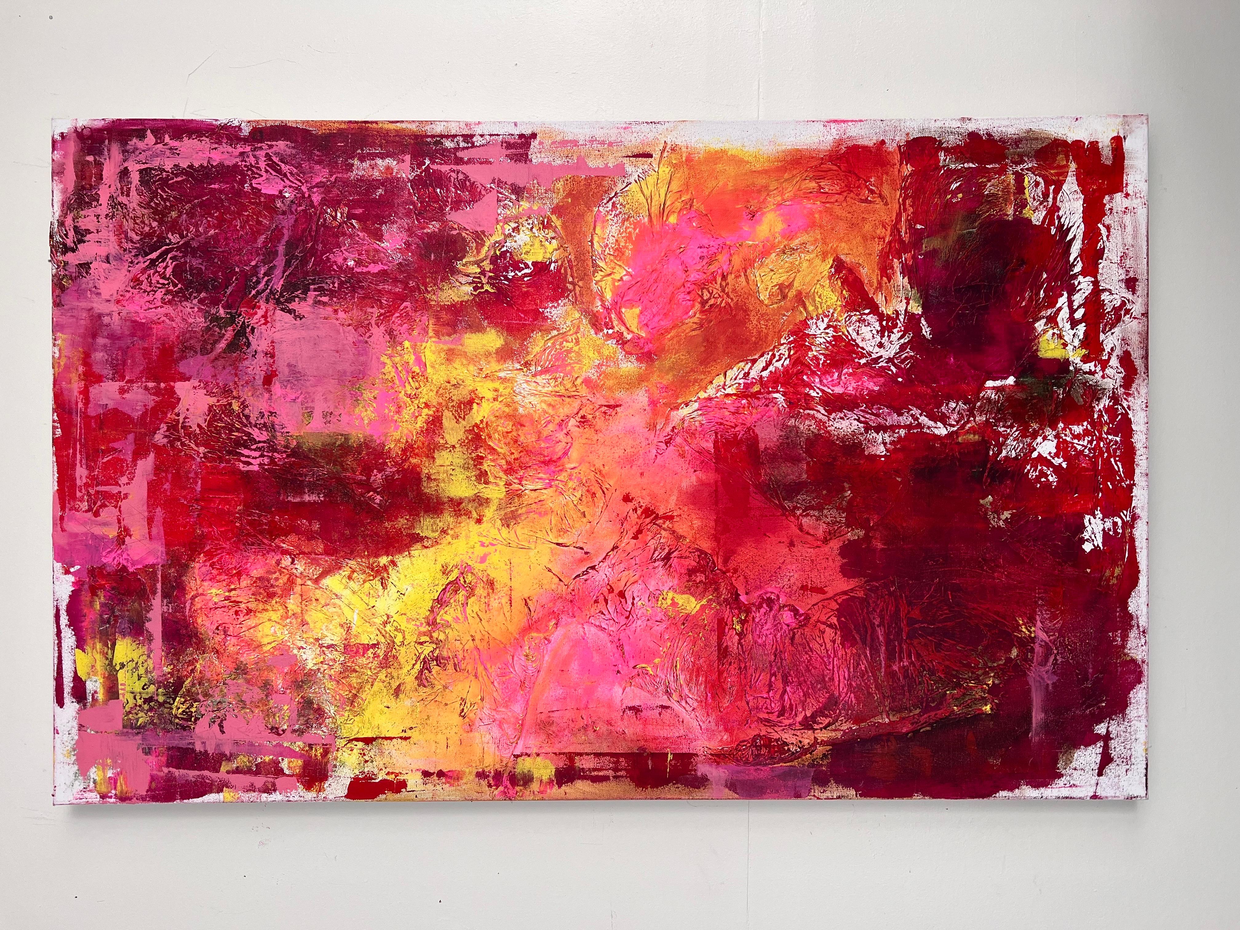 Grande peinture abstraite originale rose et rouge de l'artiste Arlene Carr Bon état - En vente à West Hartford, CT