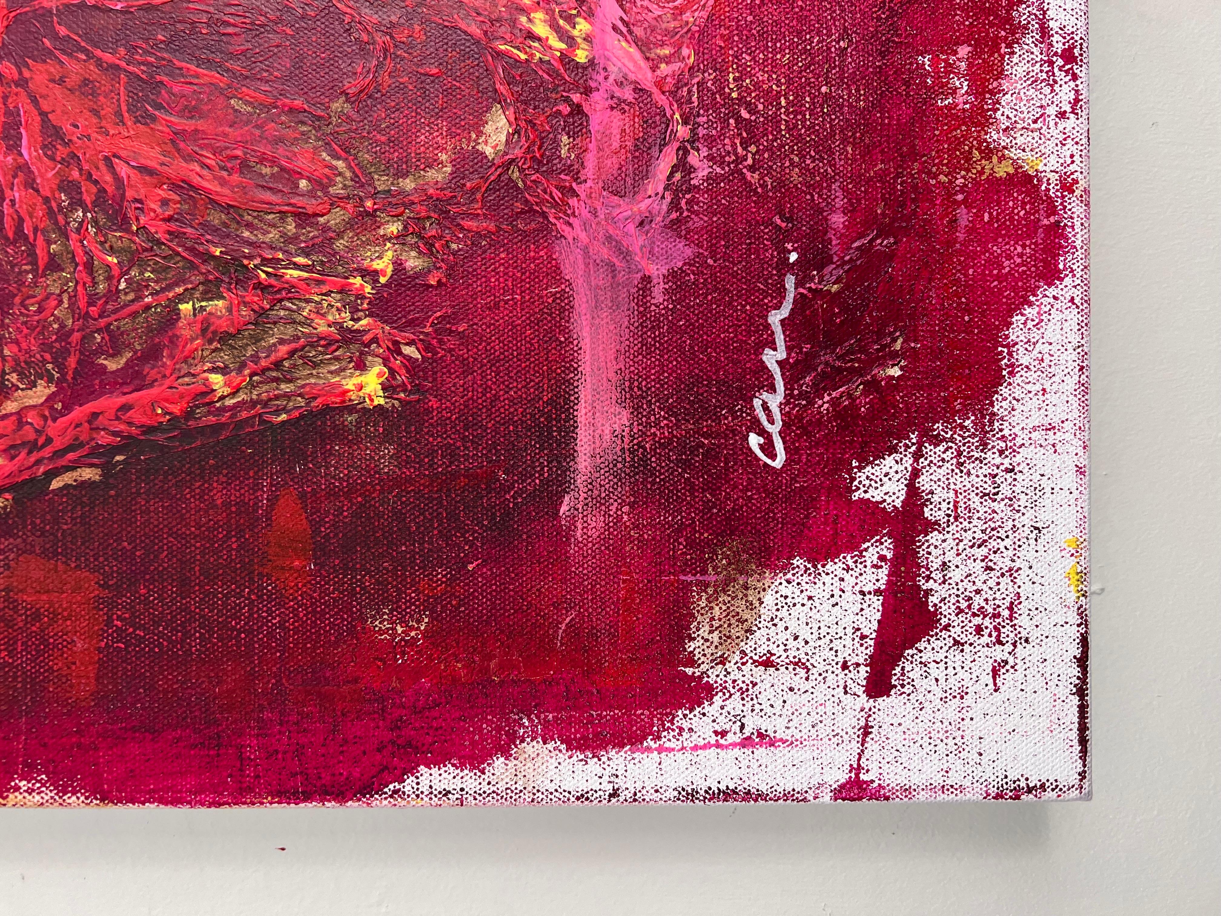 Large Pink&Red Original Mixed Media Abstract Painting by Artist Arlene Carr For Sale 1
