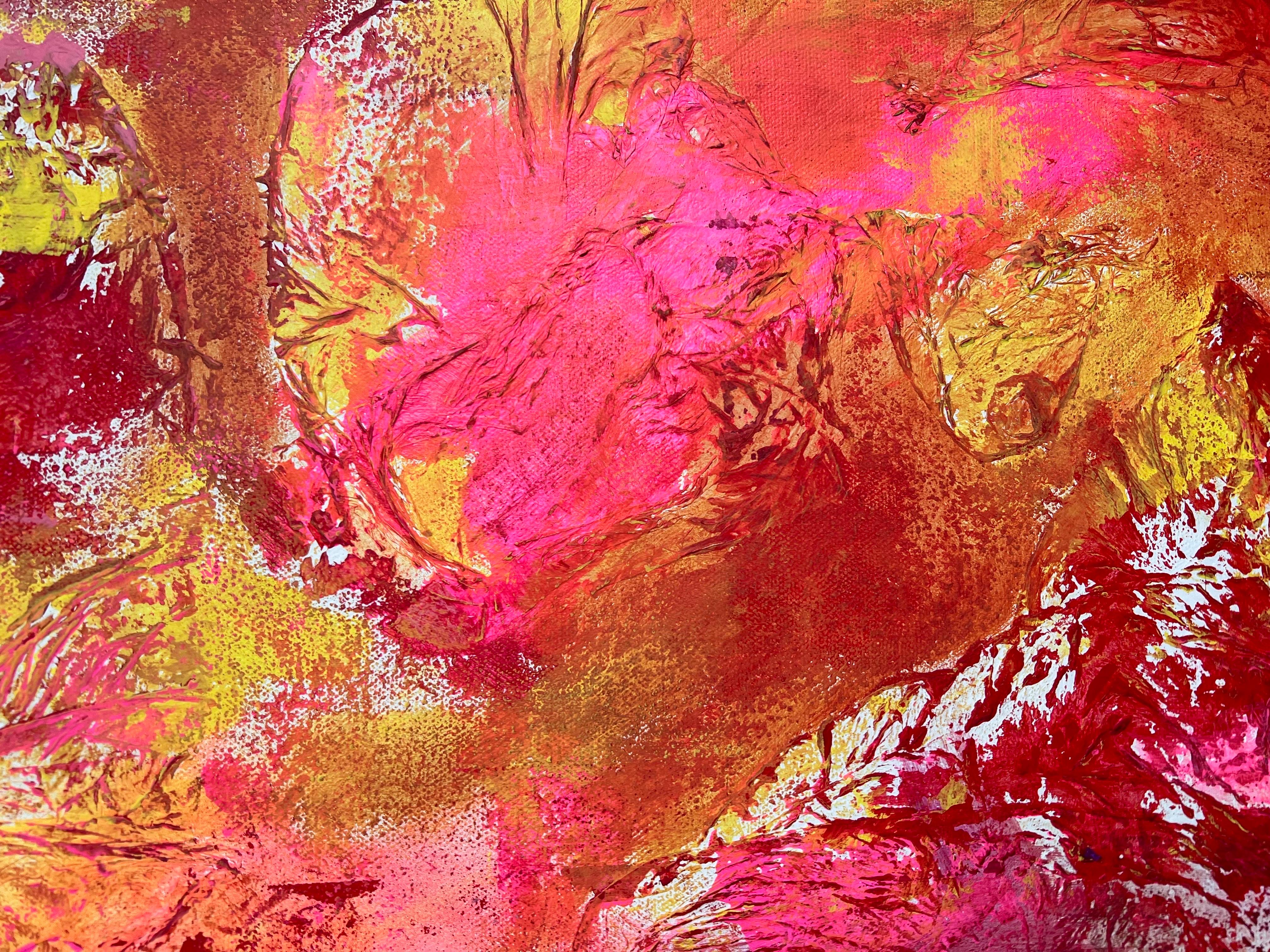 Large Pink&Red Original Mixed Media Abstract Painting by Artist Arlene Carr For Sale 2