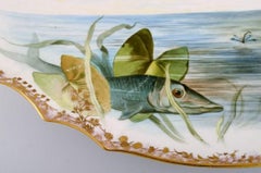 Large Pirkenhammer Serving Dish in Porcelain with Hand-Painted Fish