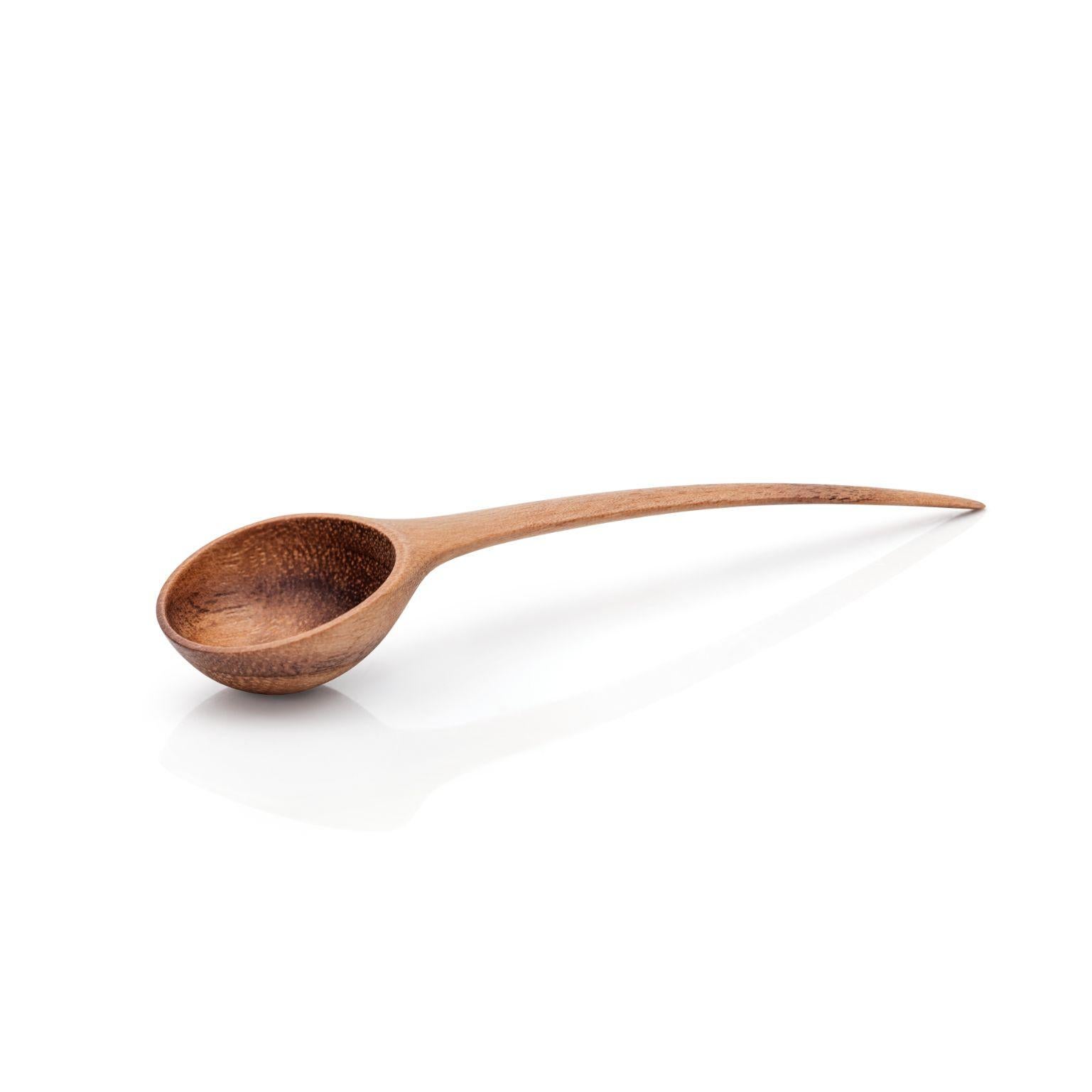 Large Pisara spoon by Antrei Hartikainen
Materials: Walnut, maple, natural oil wax
Dimensions: W 7-10 cm

Also available in three sizes and a variety of woods

This range of small spoons are ideal for serving sugar, salt and other condiments. In