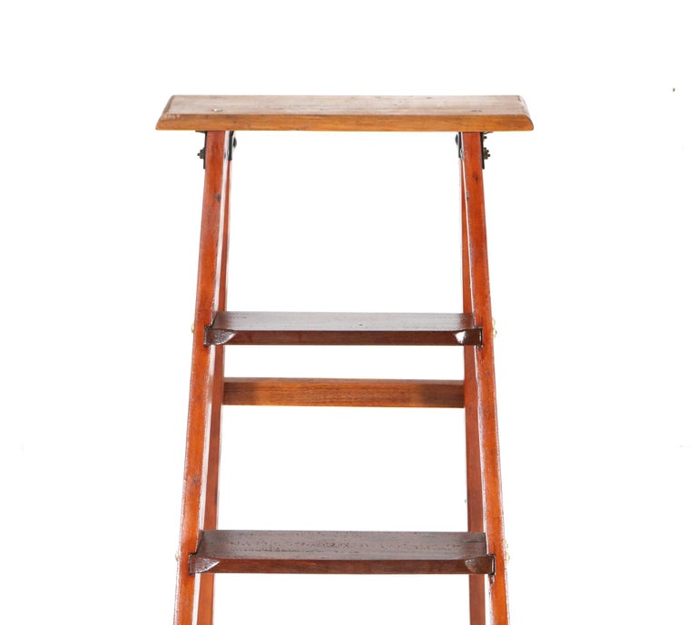 Large Pitch Pine Art Deco Library Steps or Ladder, 1920s at 1stDibs