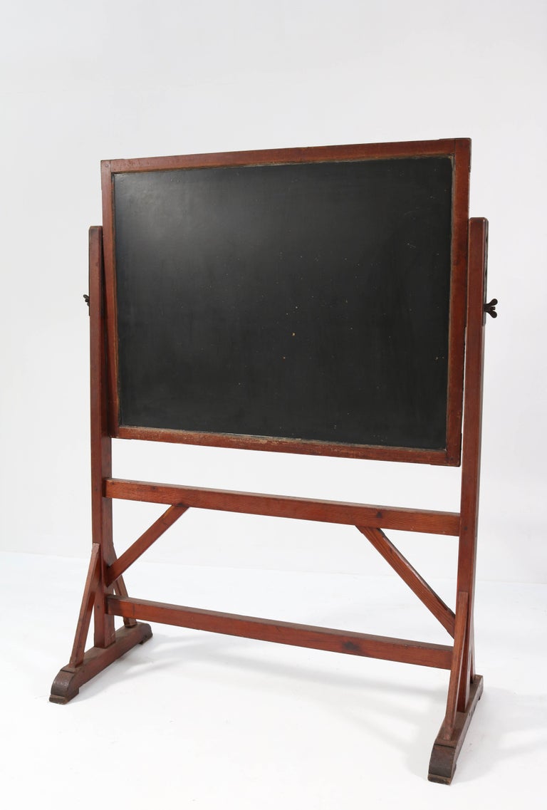 Early 20th Century Large Pitch Pine Art Nouveau Blackboard Chalkboard, 1900s For Sale