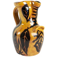 Large Pitcher Enameled Ceramics, Yellow and Black Design by Jean Lurçat, France