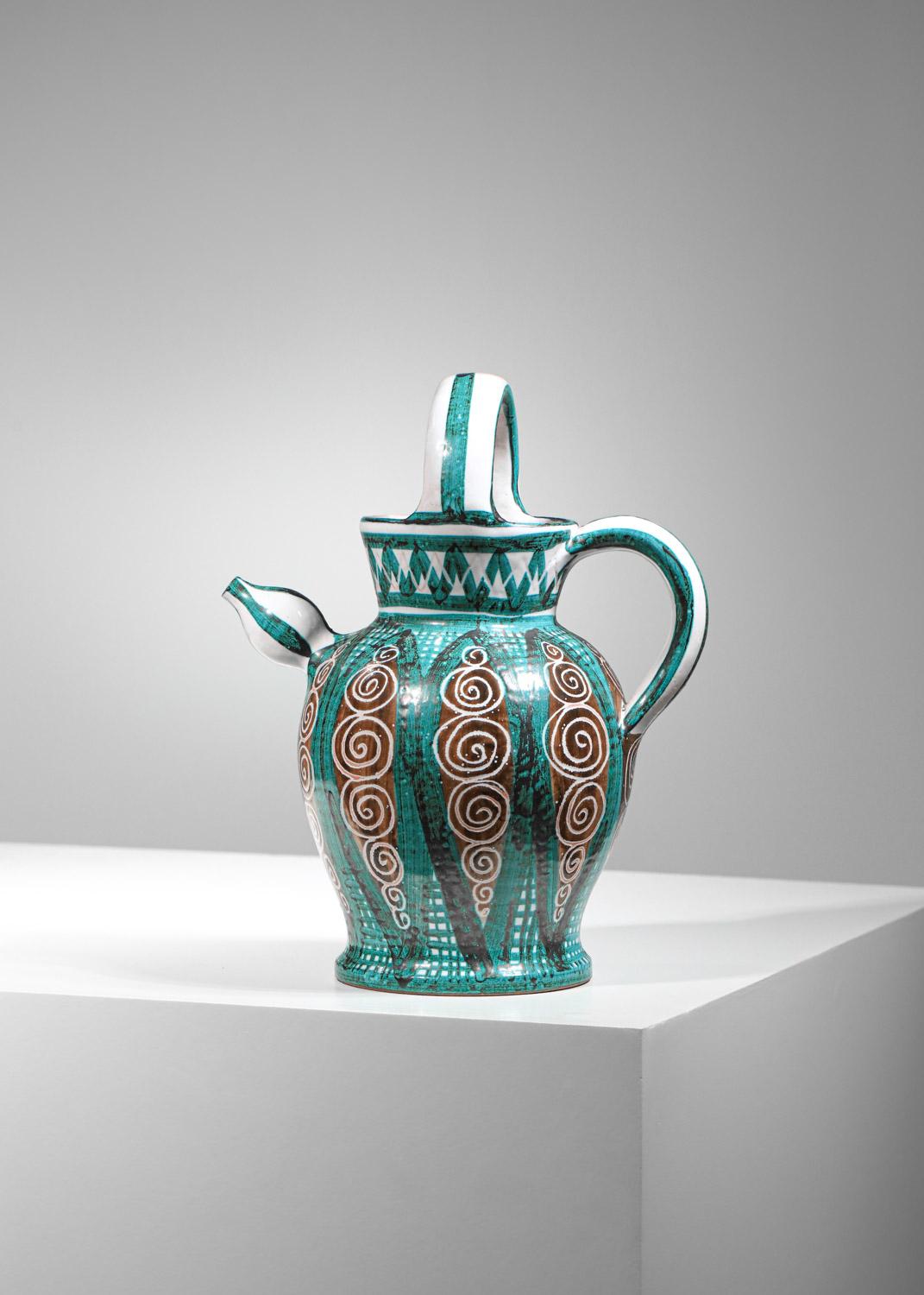Mid-Century Modern large pitcher robert picault vallauris ceramic 60s For Sale